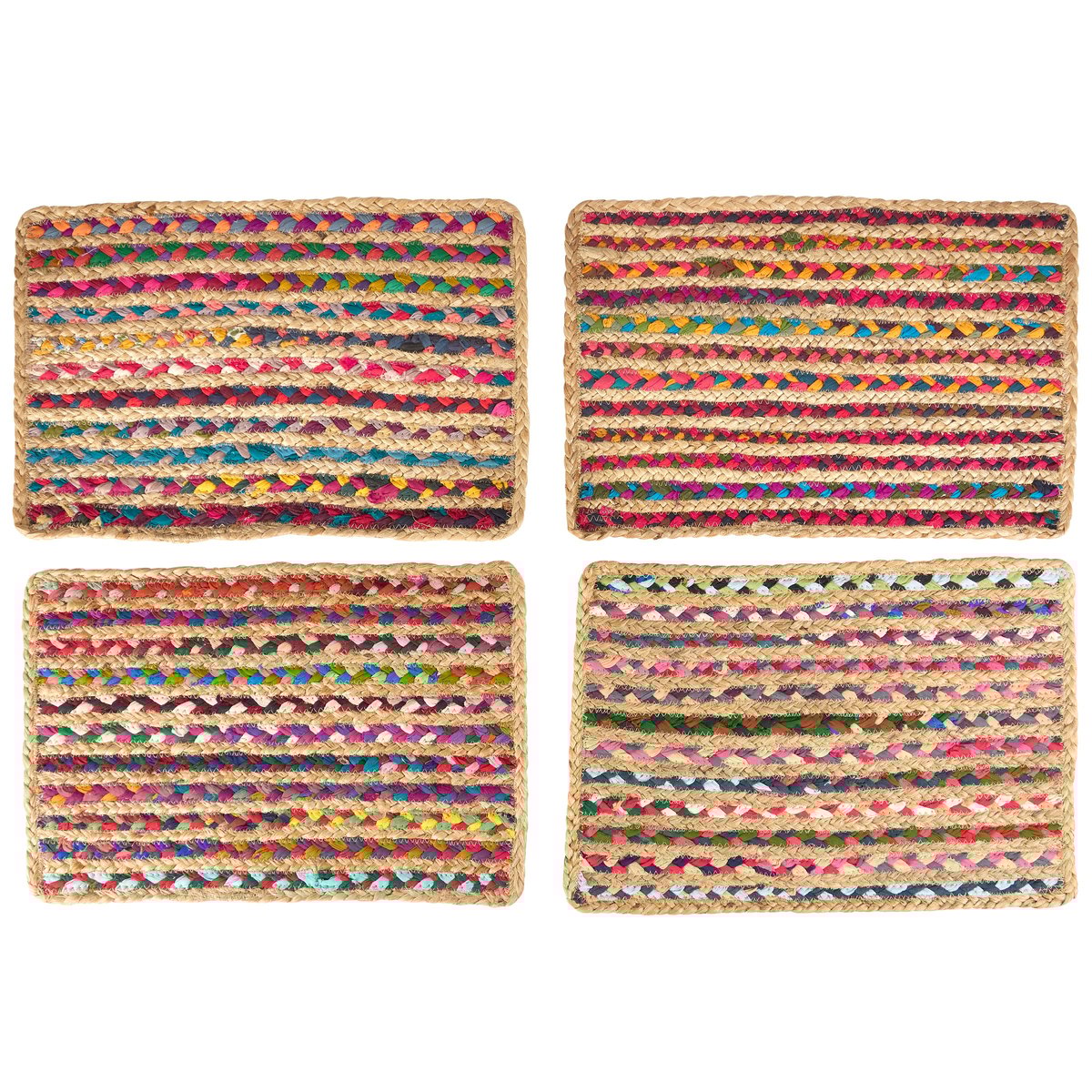 Colorful Chindi Braided Jute Cotton Placemat Set of 4 for Dining