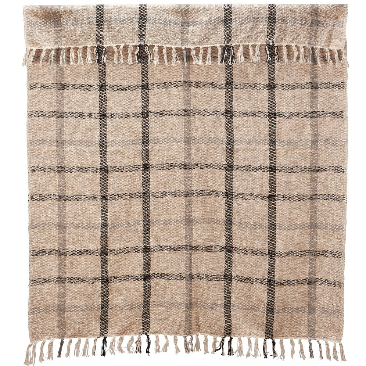 Cozy Cotton Shepherd Plaid Throw Blanket with Tassels - Neutral Rustic Home Decor