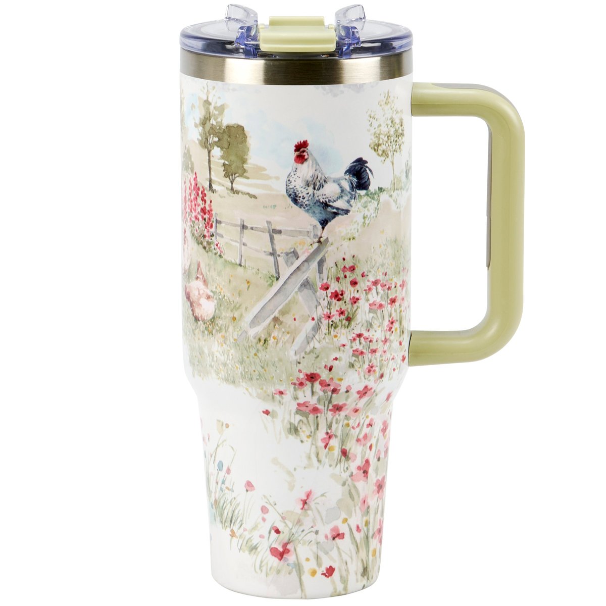 40 oz Insulated Stainless Steel Roosters Travel Mug with Handle