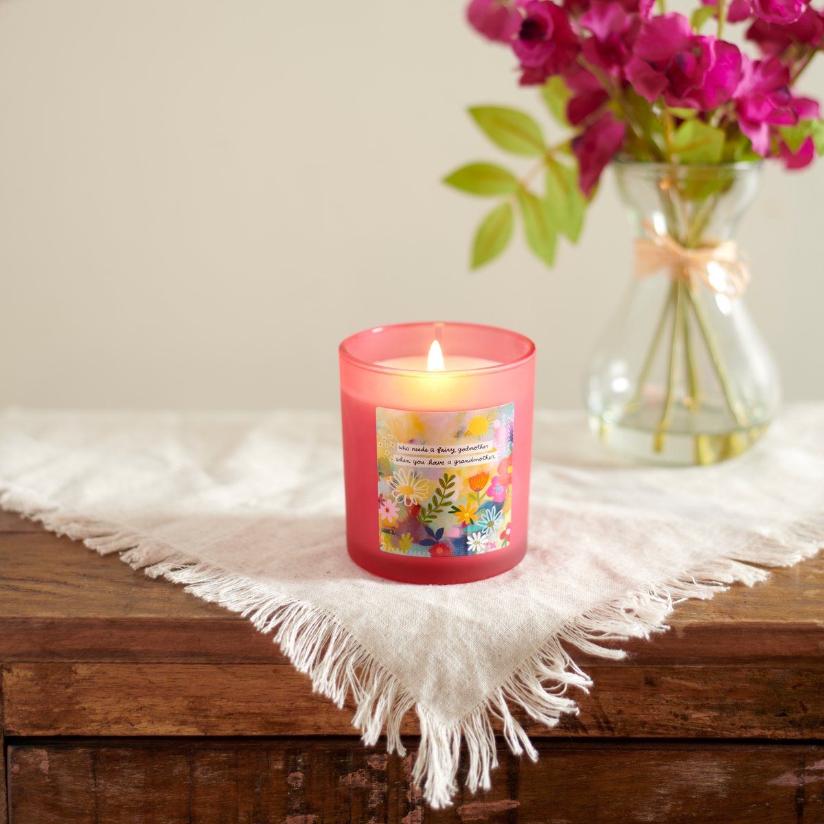 Frosted Pink Fairy Godmother Peony Scented Soy Wax Candle for Grandmothers