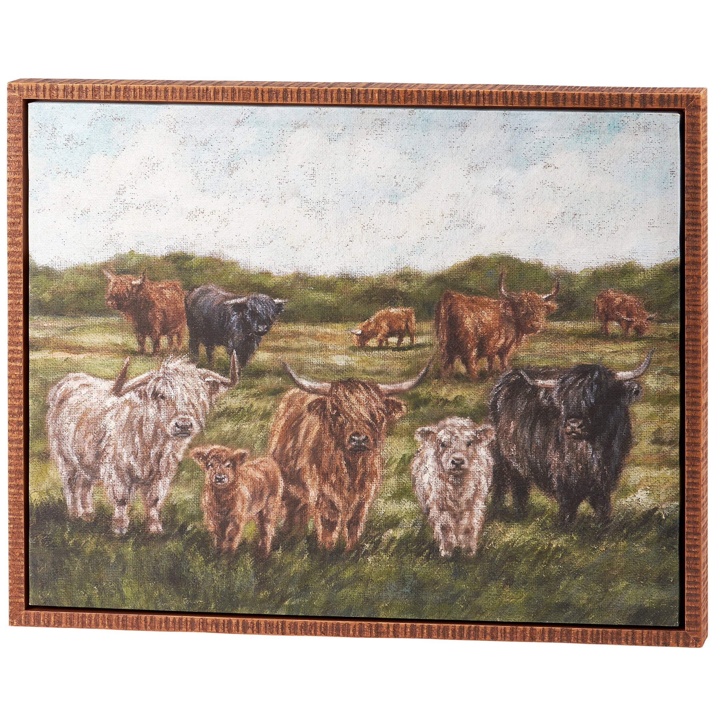 Rustic Farmhouse Highland Cows Canvas Wall Art with Burlap Texture