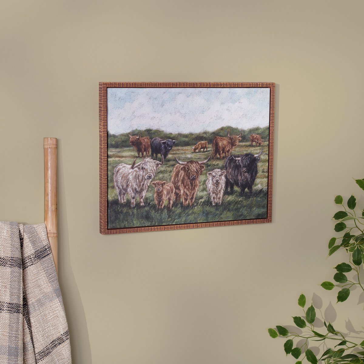 Rustic Farmhouse Highland Cows Canvas Wall Art with Burlap Texture