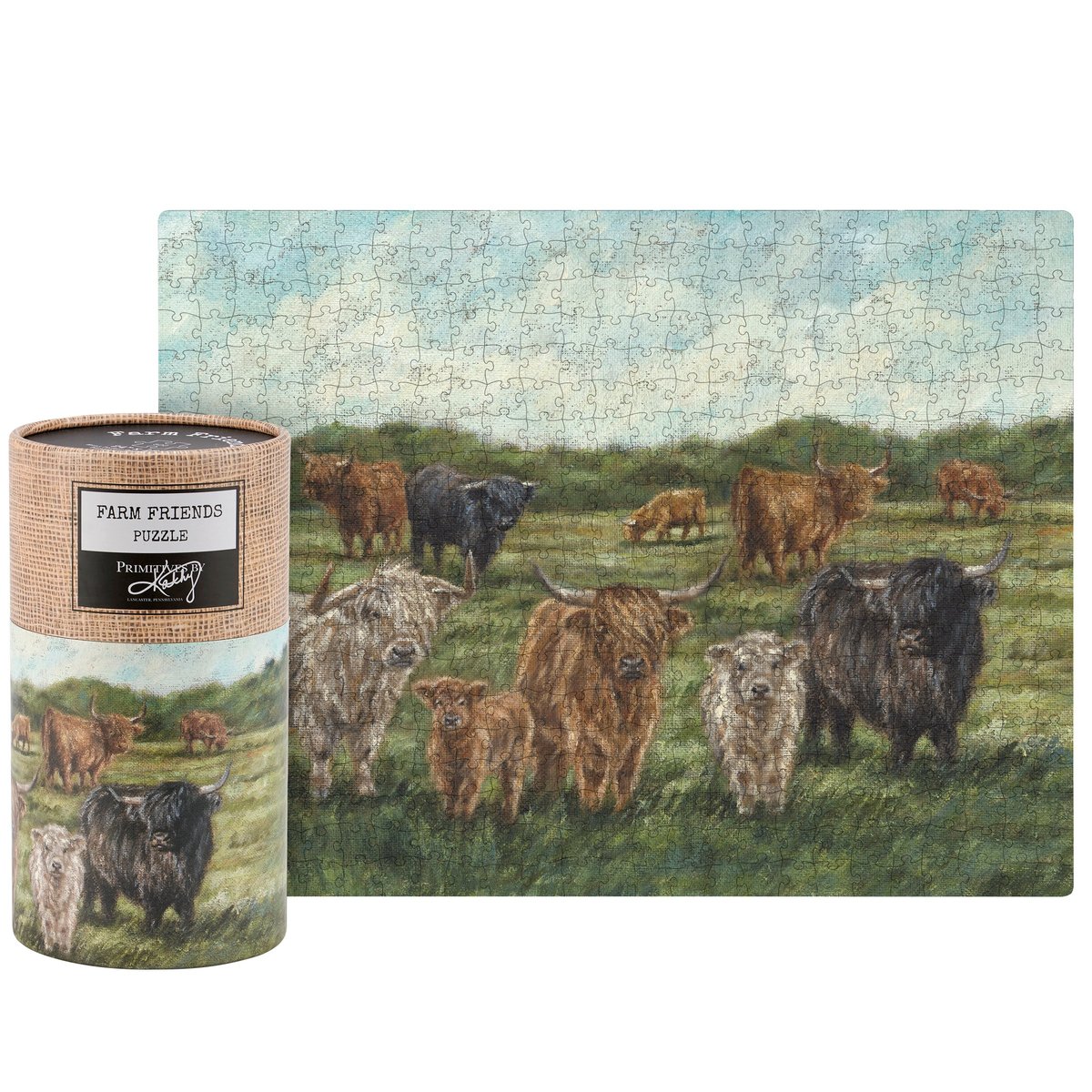 Charming Highland Cows 500-Piece Jigsaw Puzzle for Farmhouse Art Lovers