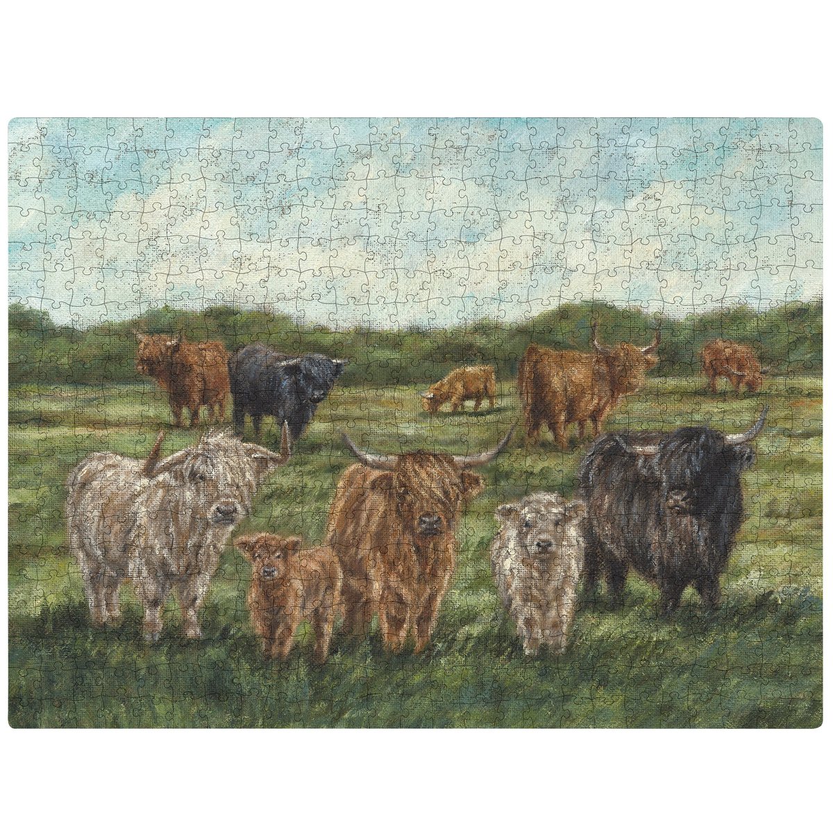 Charming Highland Cows 500-Piece Jigsaw Puzzle for Farmhouse Art Lovers