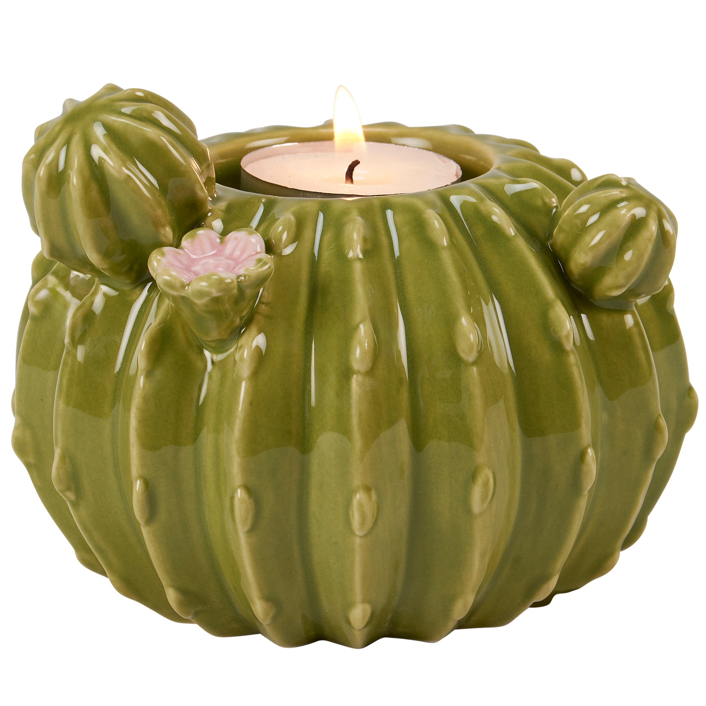 Charming Barrel Cactus Ceramic Tealight Candle Holder - Western Home Decor Accent