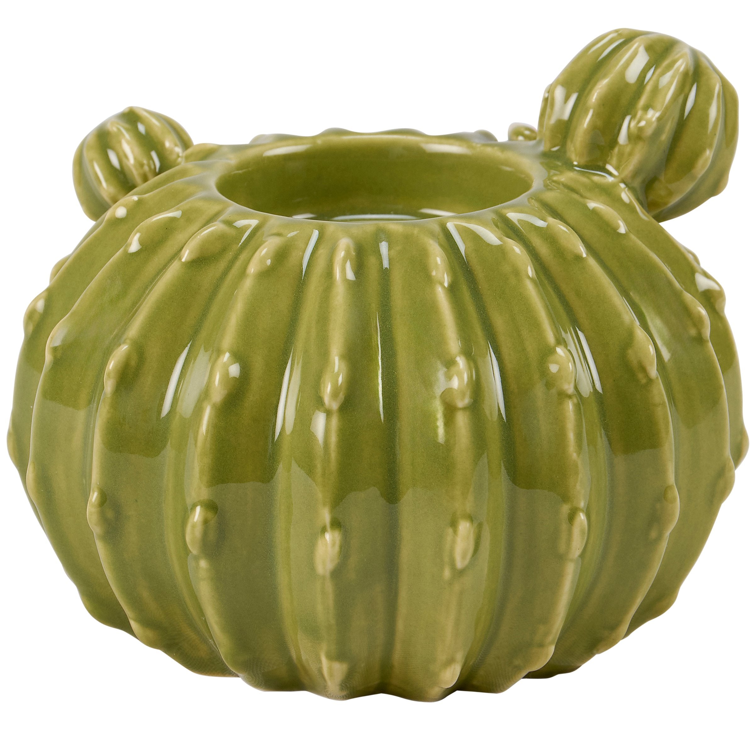 Charming Barrel Cactus Ceramic Tealight Candle Holder - Western Home Decor Accent