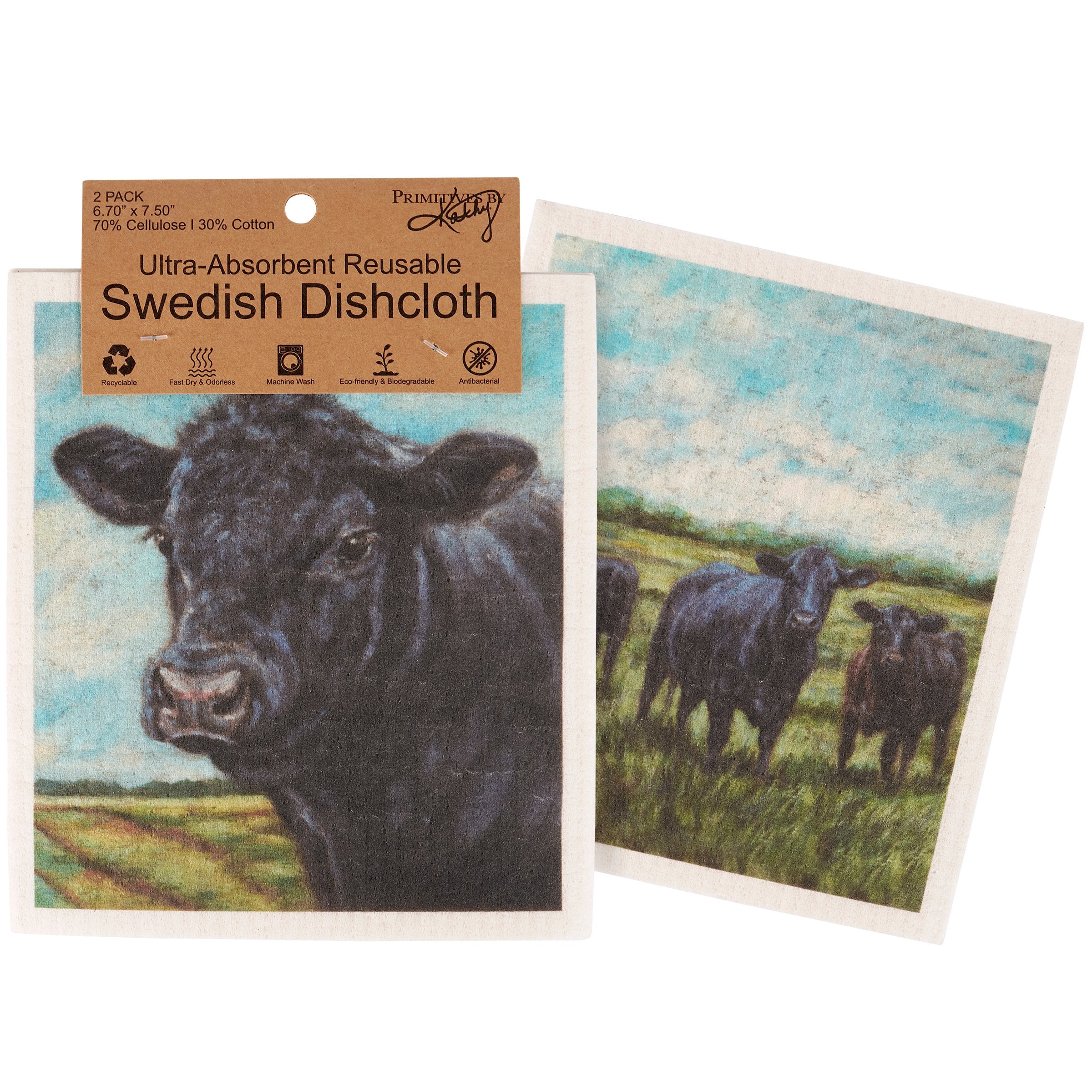 Charming Angus Cows Eco-Friendly Swedish Dishcloth Set – Ultra-Absorbent Reusable Kitchen Cleaning