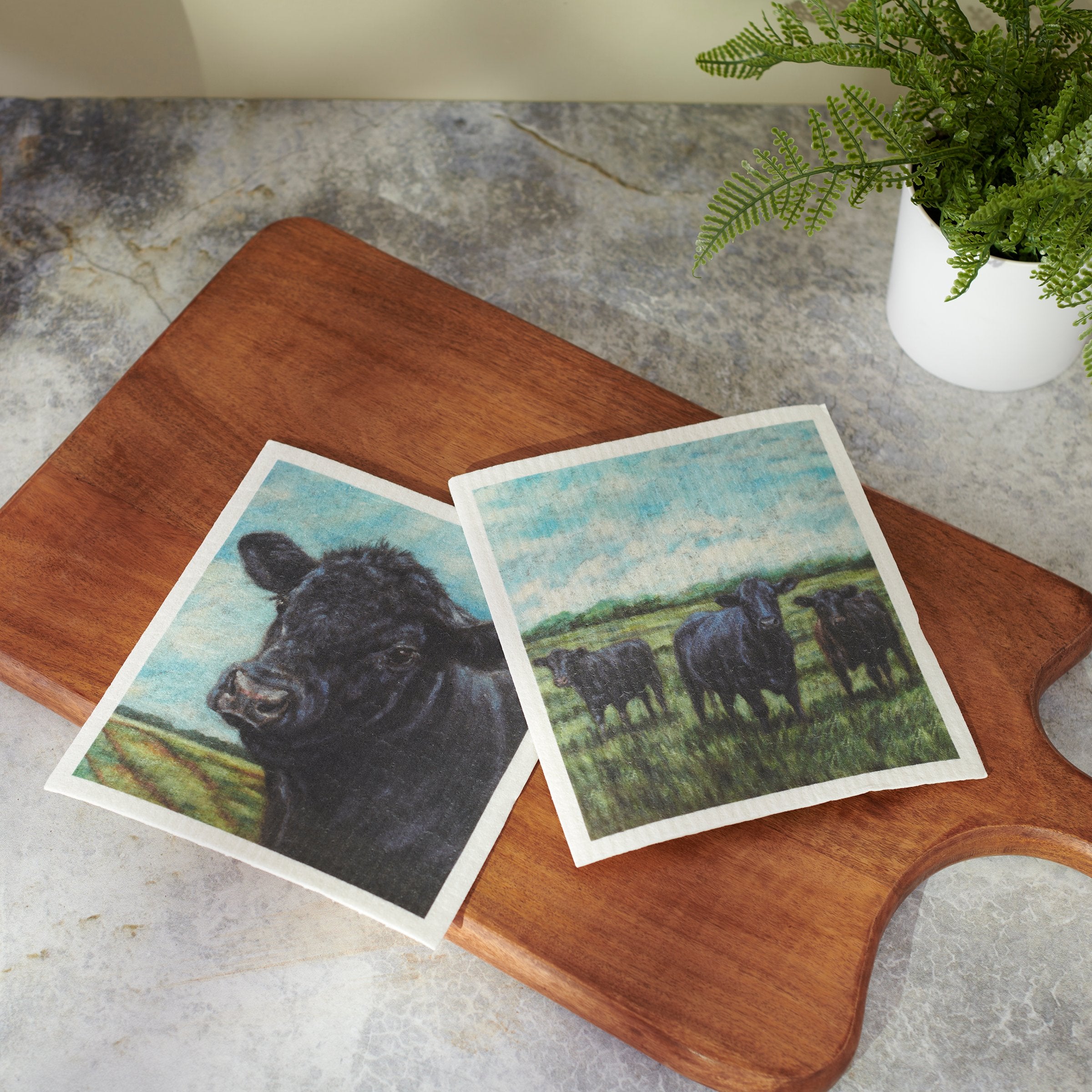 Charming Angus Cows Eco-Friendly Swedish Dishcloth Set – Ultra-Absorbent Reusable Kitchen Cleaning