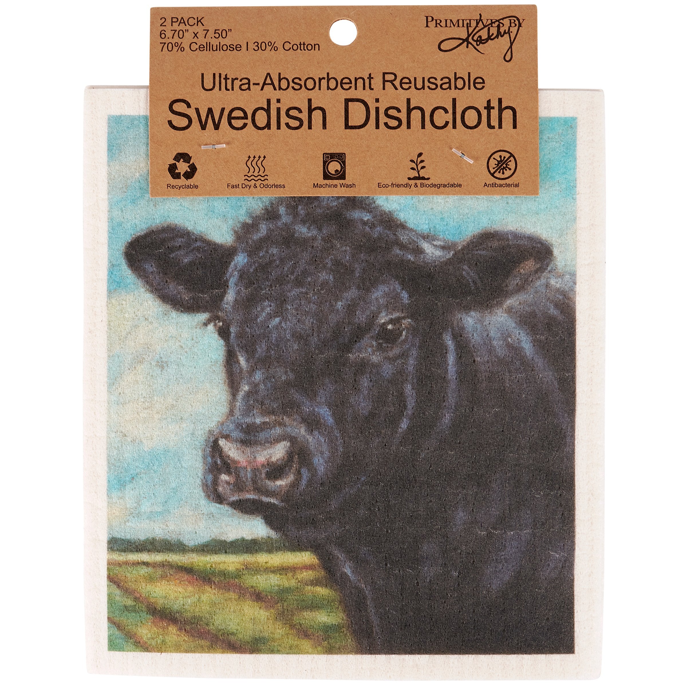 Charming Angus Cows Eco-Friendly Swedish Dishcloth Set – Ultra-Absorbent Reusable Kitchen Cleaning