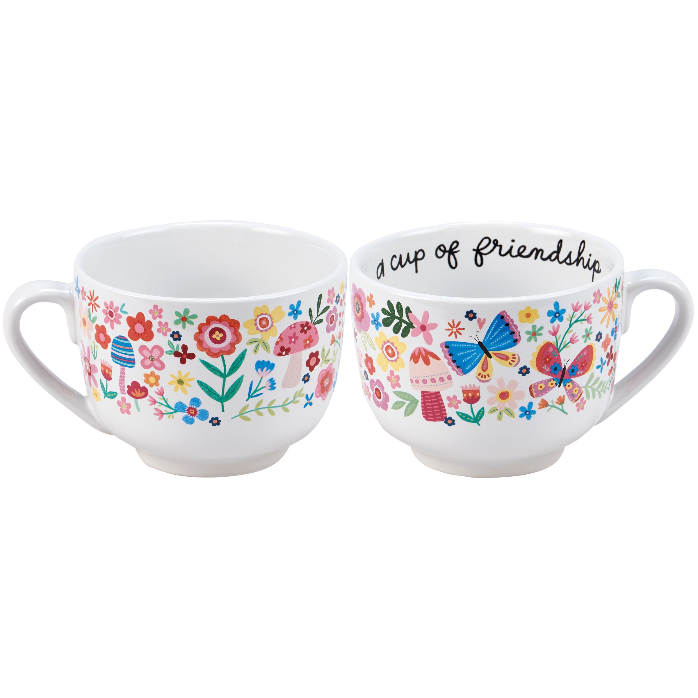 Charming Stoneware Friendship Mug with Hand-Illustrated Florals & Butterflies, 20 oz