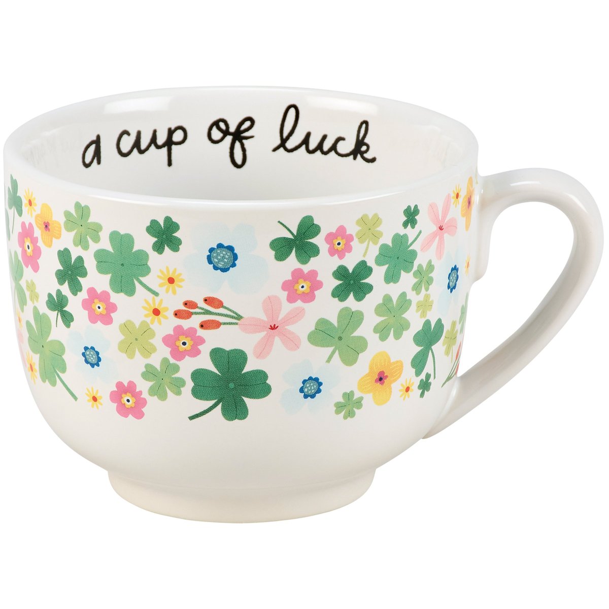 Stoneware 20oz Inspirational Floral Clover Mug, Microwave & Dishwasher Safe Drinkware