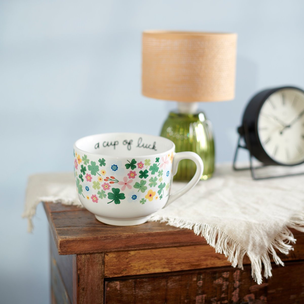 Stoneware 20oz Inspirational Floral Clover Mug, Microwave & Dishwasher Safe Drinkware