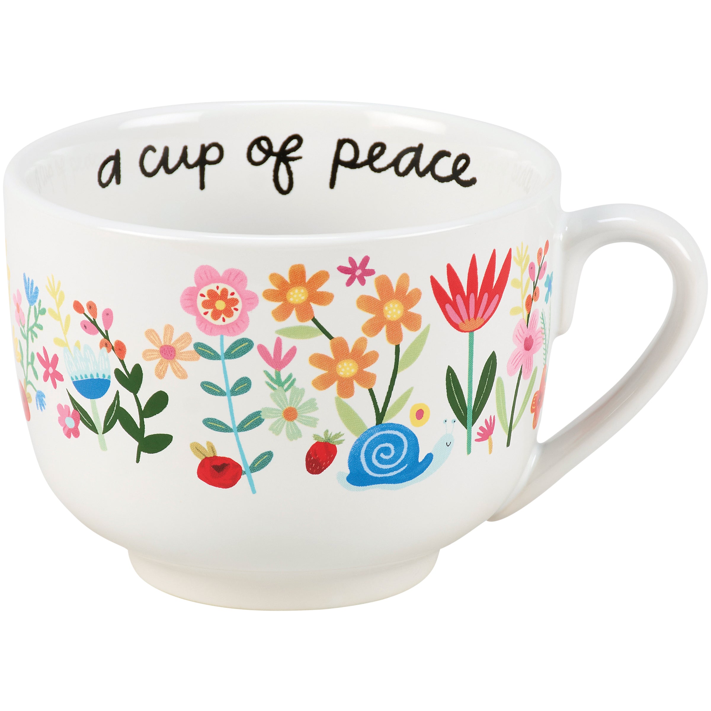 Inspiration & Blooms Collection Stoneware Mug - 'A Cup of Peace' Floral Snail Design