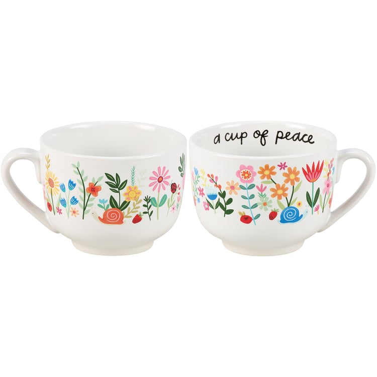 Inspiration & Blooms Collection Stoneware Mug - 'A Cup of Peace' Floral Snail Design
