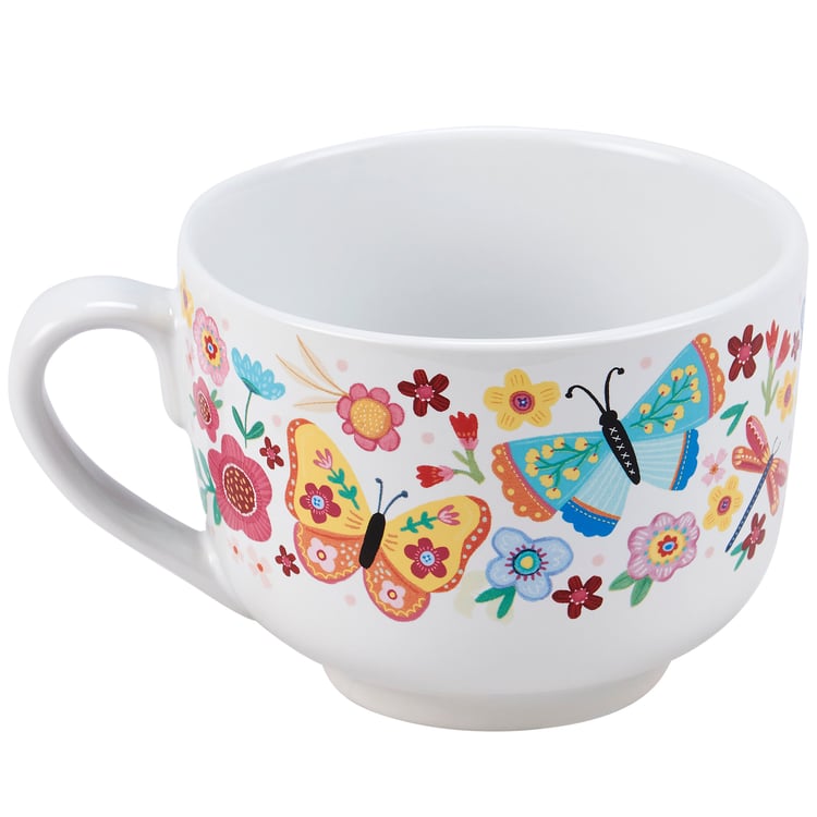 20 oz Stoneware 'A Cup Of New Beginnings' Floral Butterfly Dragonfly Mug