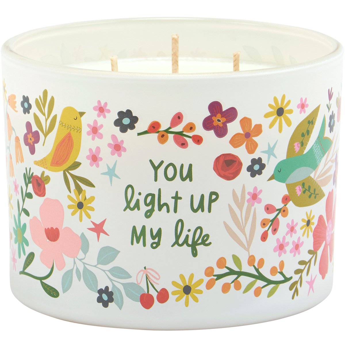 Inspirational 'You Light Up My Life' Floral Frosted Glass Soy Wax Candle