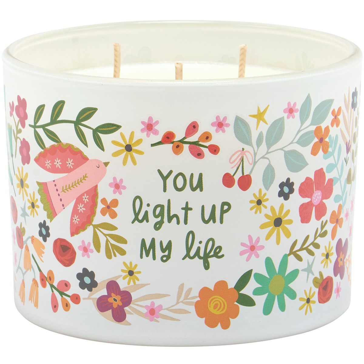Inspirational 'You Light Up My Life' Floral Frosted Glass Soy Wax Candle