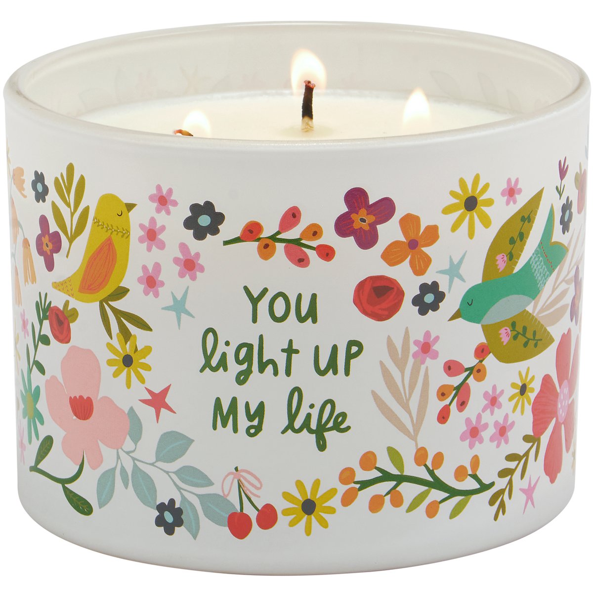 Inspirational 'You Light Up My Life' Floral Frosted Glass Soy Wax Candle
