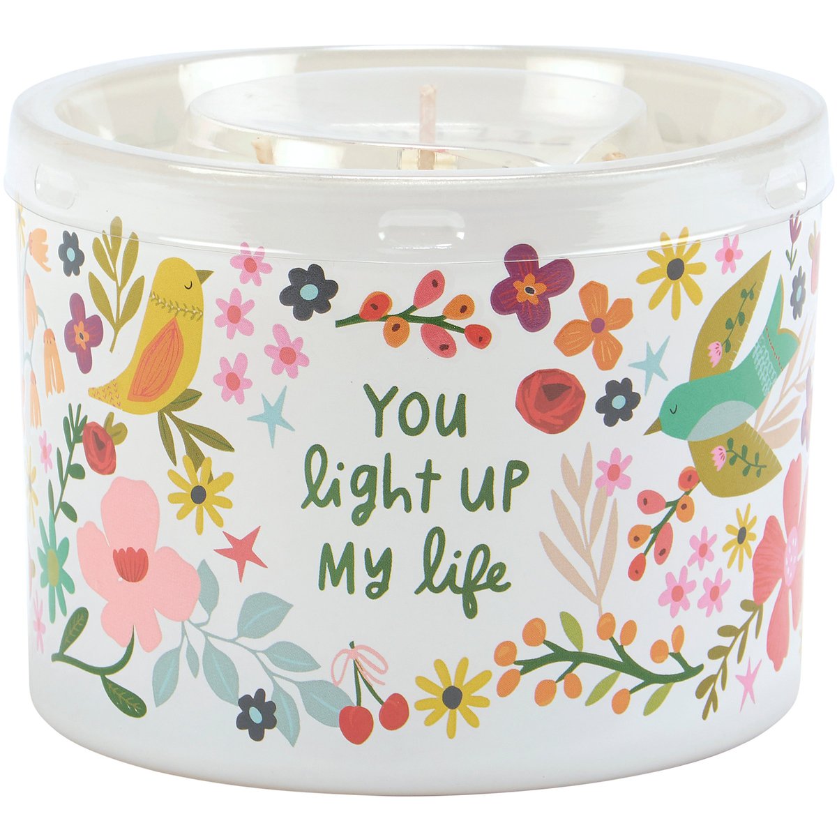 Inspirational 'You Light Up My Life' Floral Frosted Glass Soy Wax Candle