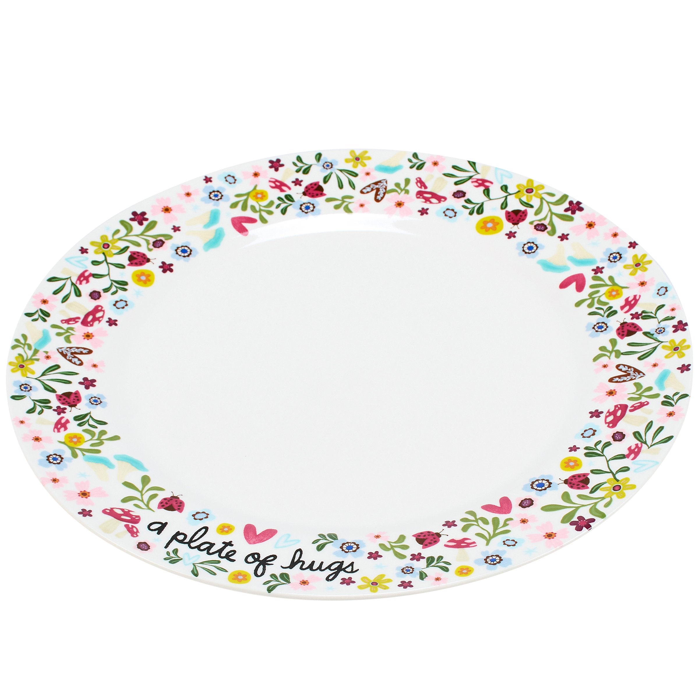 Primitives By Kathy "A Plate Of Hugs" Inspirational Stoneware Plate with Florals