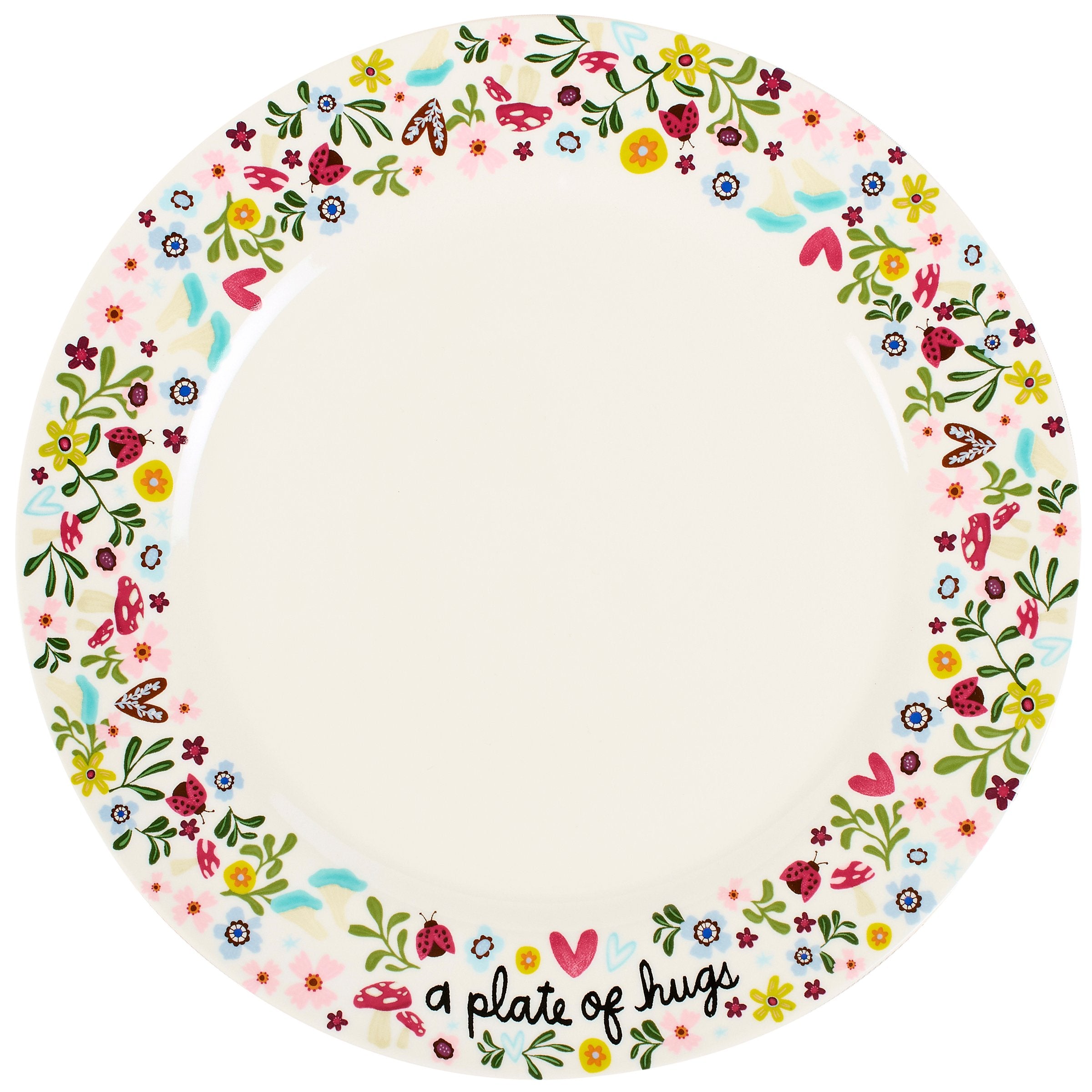 Primitives By Kathy "A Plate Of Hugs" Inspirational Stoneware Plate with Florals
