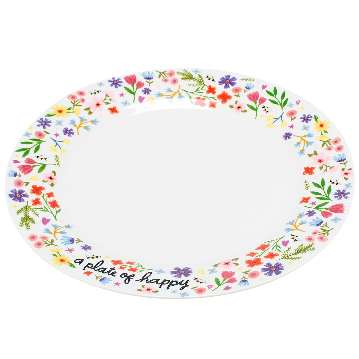 Delightful Stoneware Plate: Vibrant Floral 'A Plate Of Happy' Design, 10.25-inch Diameter