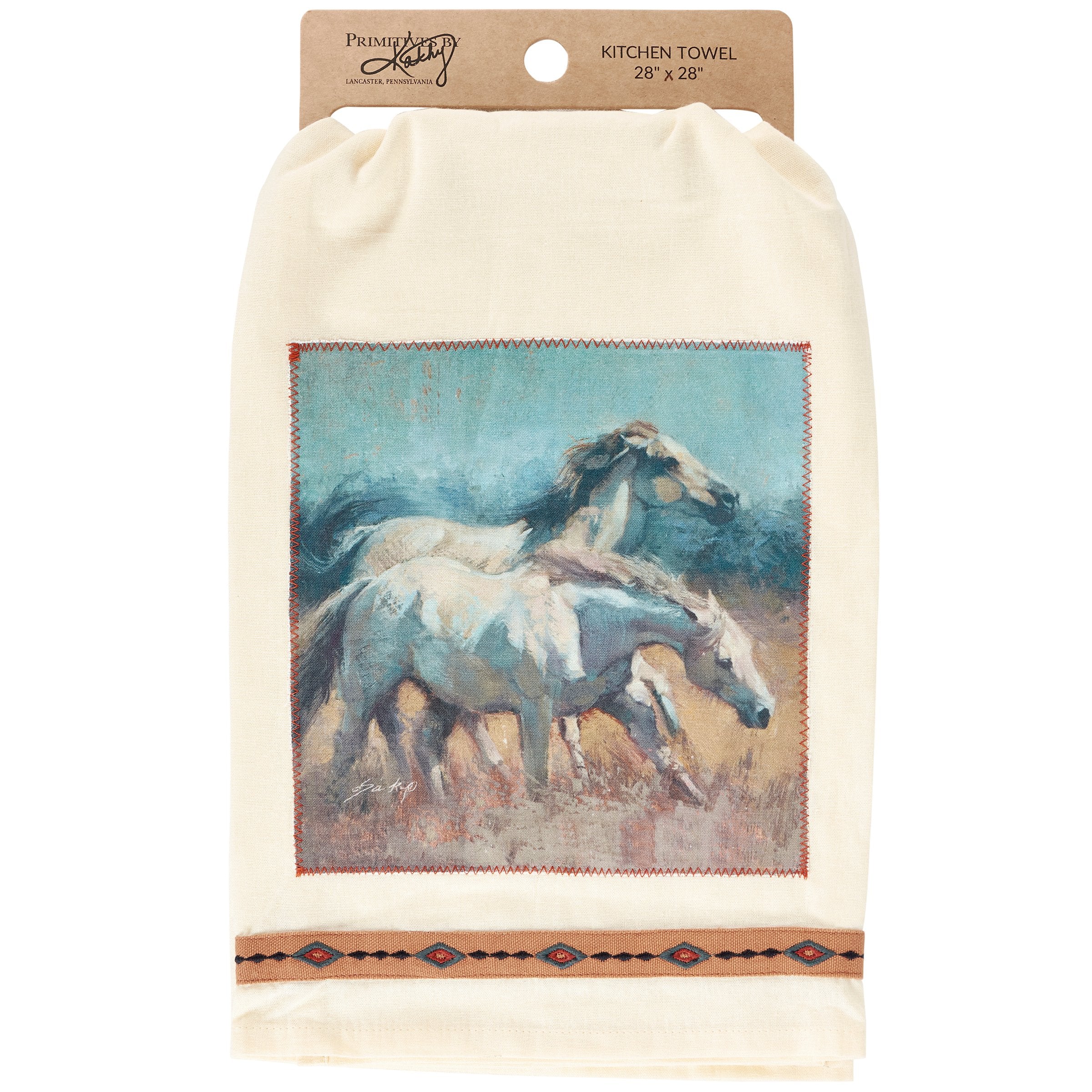 Majestic Wild Horses Western Cotton Kitchen Towel - Rustic Farmhouse Decor
