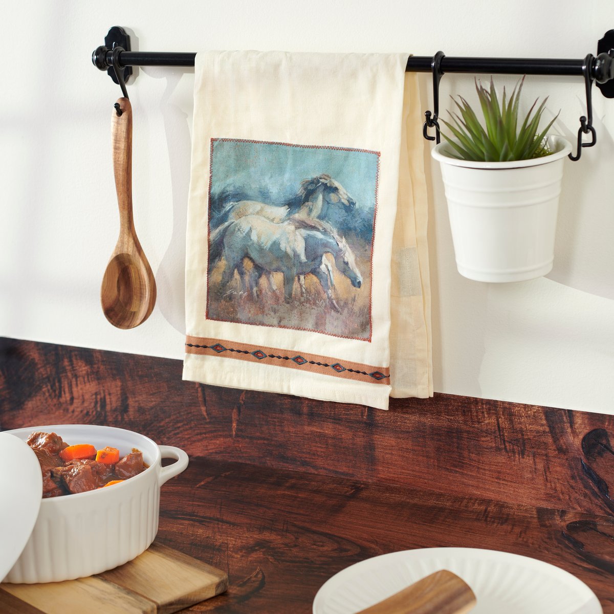 Majestic Wild Horses Western Cotton Kitchen Towel - Rustic Farmhouse Decor