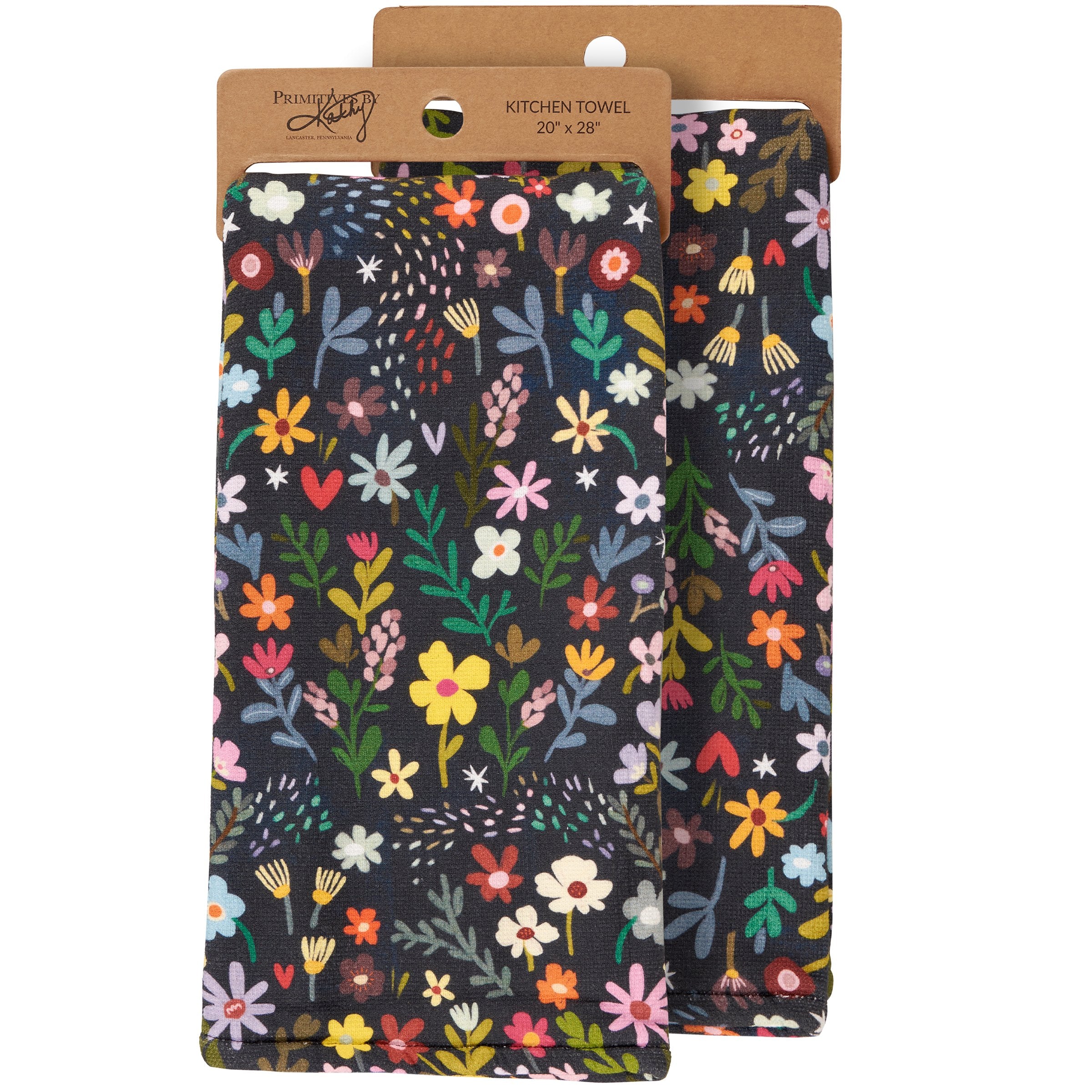 Vibrant Dark Floral Cotton Kitchen Towel with Terrycloth Back for Absorbency