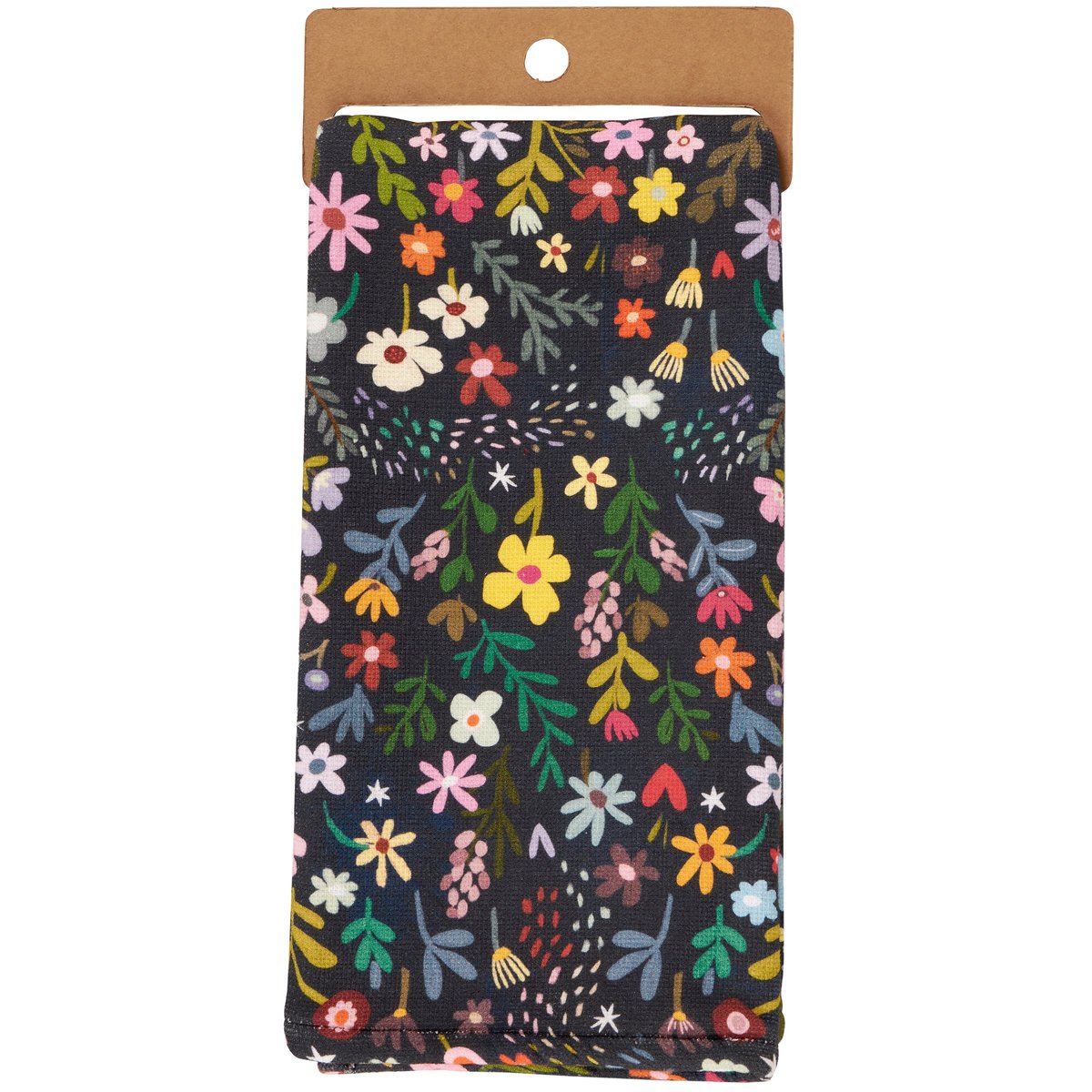 Vibrant Dark Floral Cotton Kitchen Towel with Terrycloth Back for Absorbency