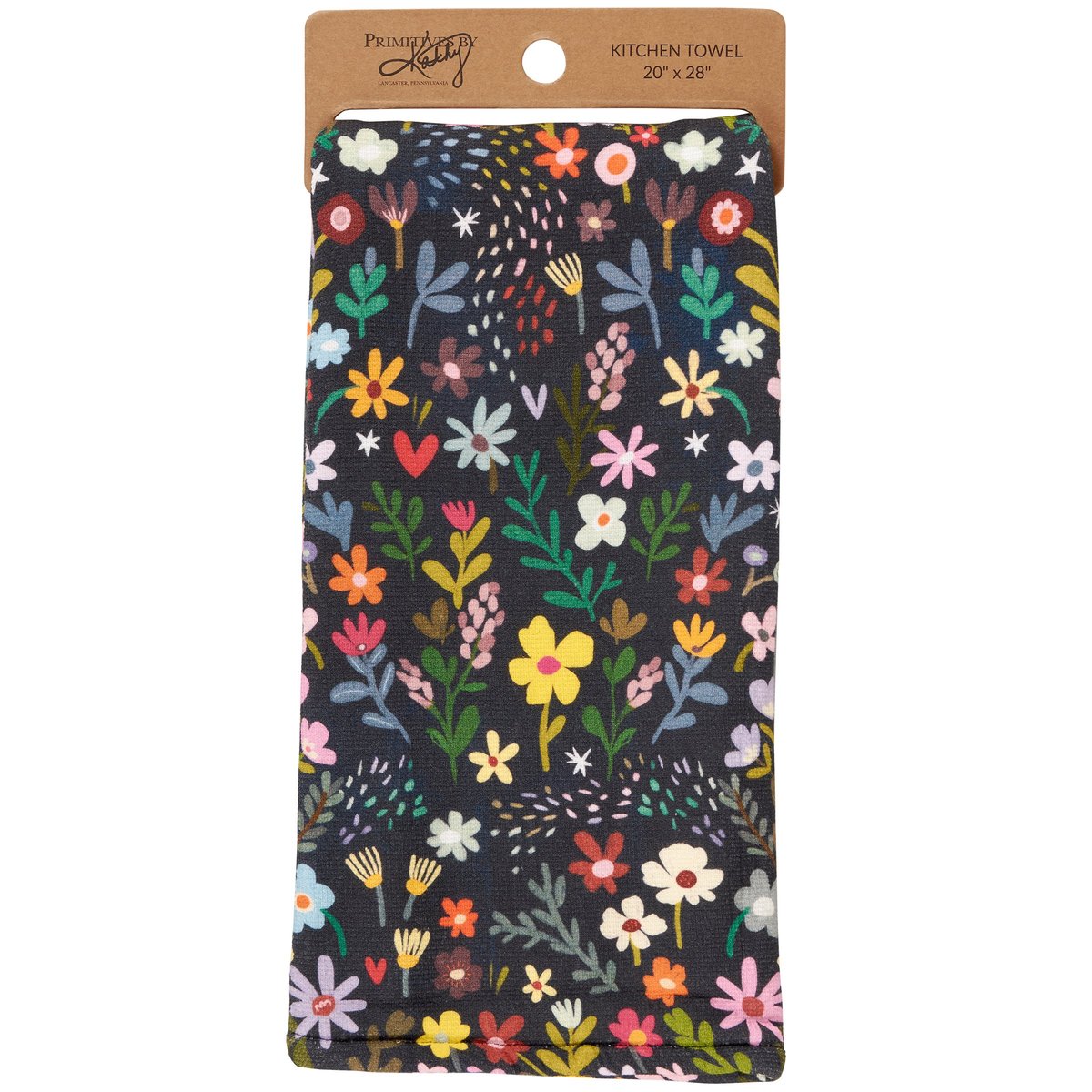 Vibrant Dark Floral Cotton Kitchen Towel with Terrycloth Back for Absorbency