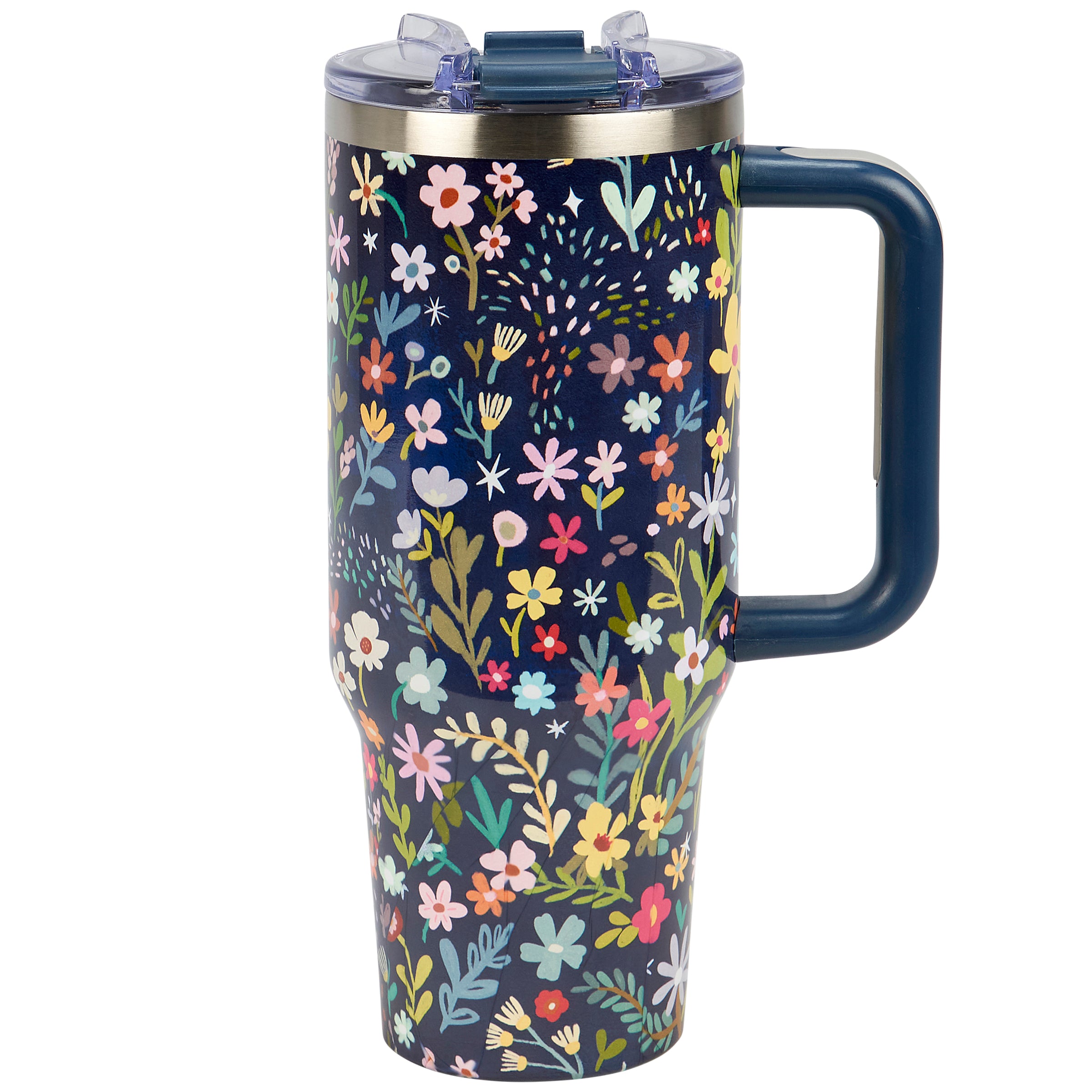 40oz Floral Insulated Stainless Steel Travel Mug, Handle, Straw, Multipurpose Lid