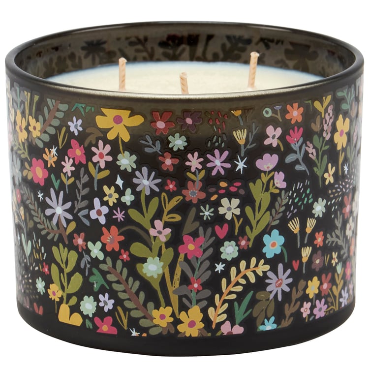 Vibrant Hand-Illustrated Dark Florals Candle with Calming Violet Scent