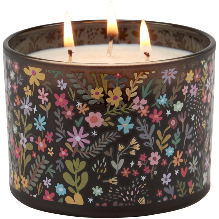 Vibrant Hand-Illustrated Dark Florals Candle with Calming Violet Scent