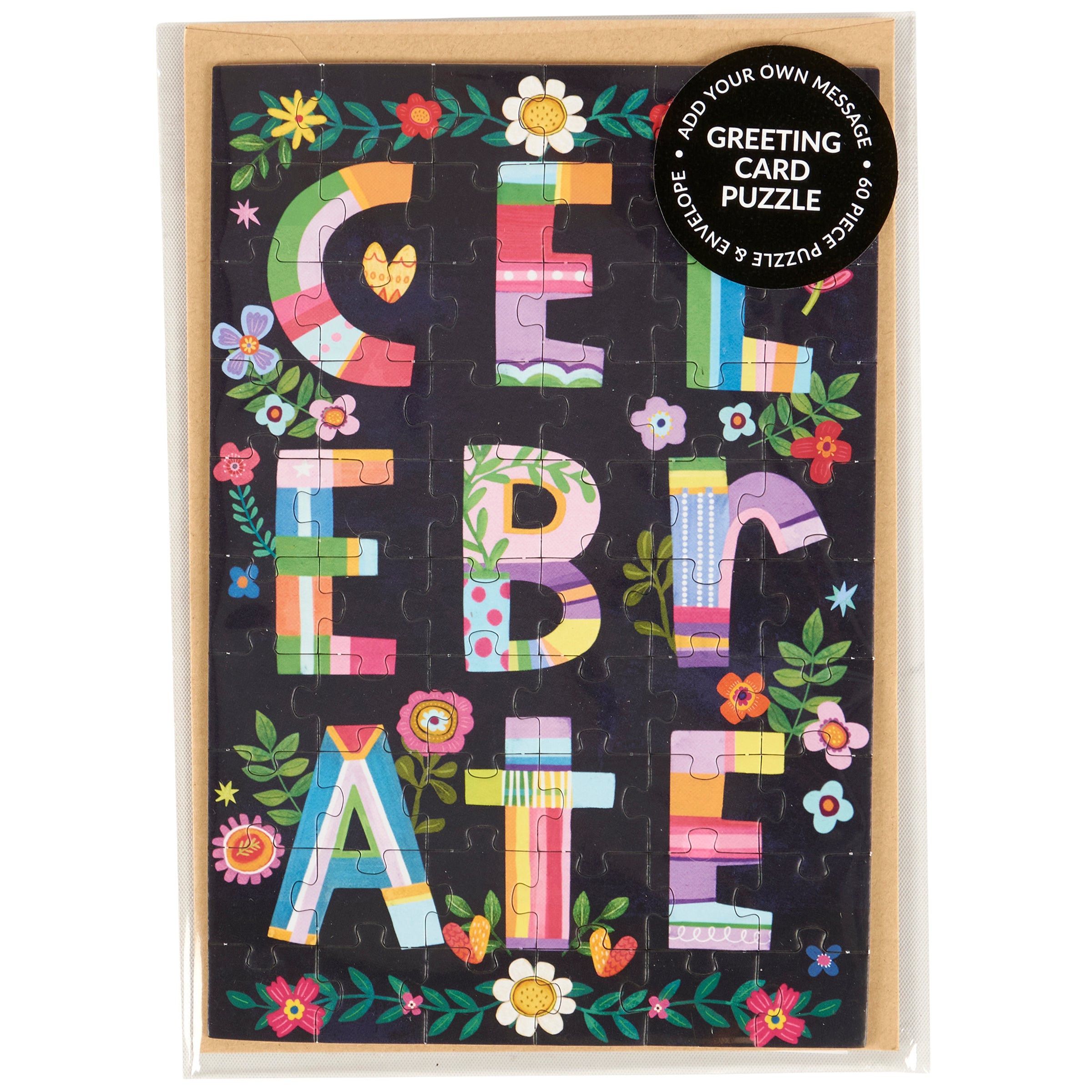 Interactive 'Celebrate' Floral 60-Piece Puzzle Card with Personalized Message Space