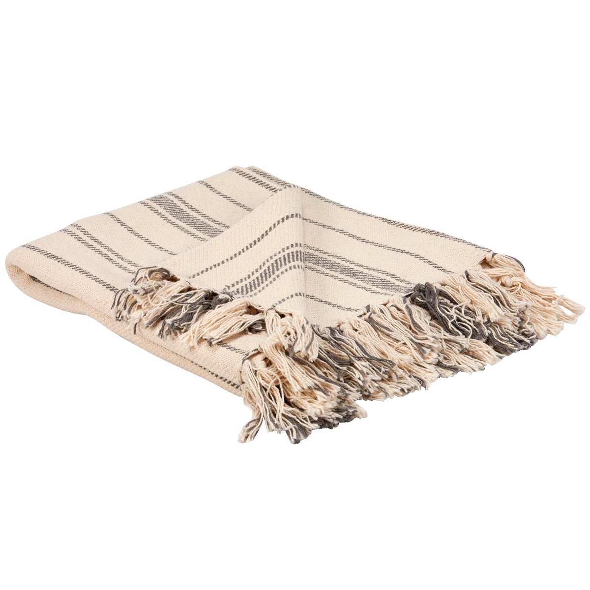 Cozy Farmhouse Stripe Cotton Throw Blanket with Tassels - Machine Washable Decor