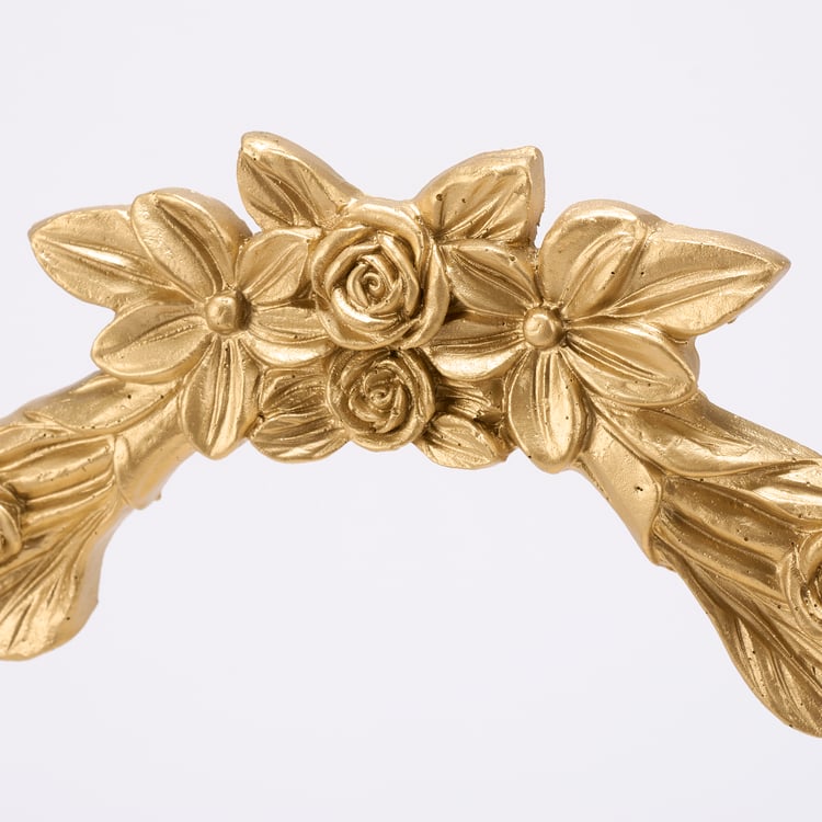 Elegant Gold Metallic Two-Tier Art Nouveau Wall Shelf with Floral Accent