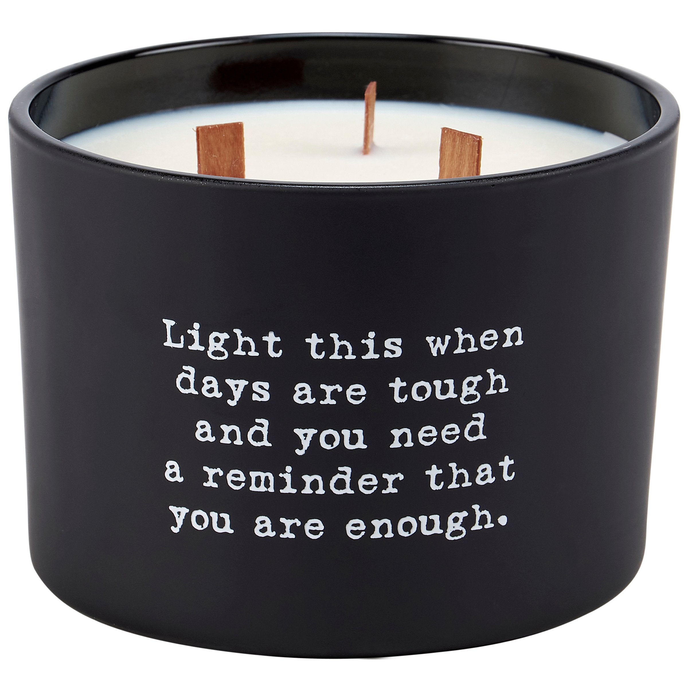 Empowering 'You Are Enough' Vanilla Scented Black Glass Candle, Triple Wooden Wicks