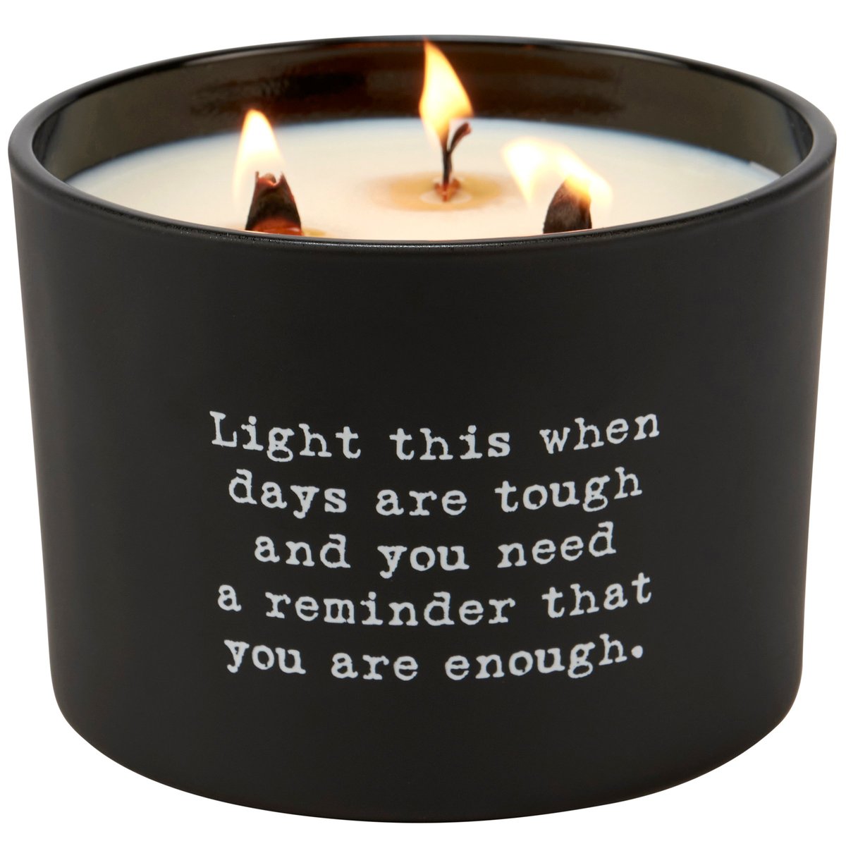 Empowering 'You Are Enough' Vanilla Scented Black Glass Candle, Triple Wooden Wicks