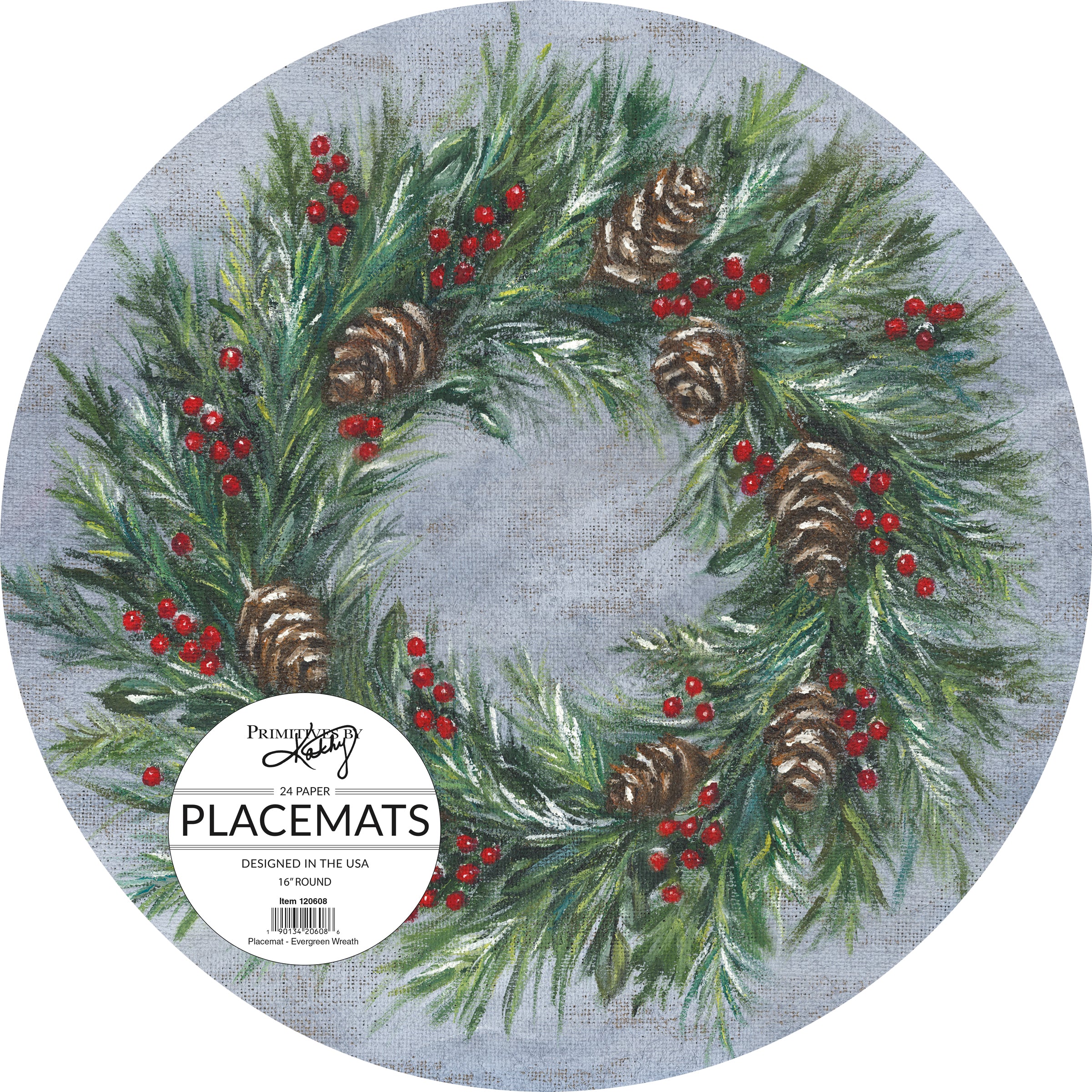 Festive Evergreen Wreath Paper Placemats - Rustic Christmas Table Setting, 24-Pack
