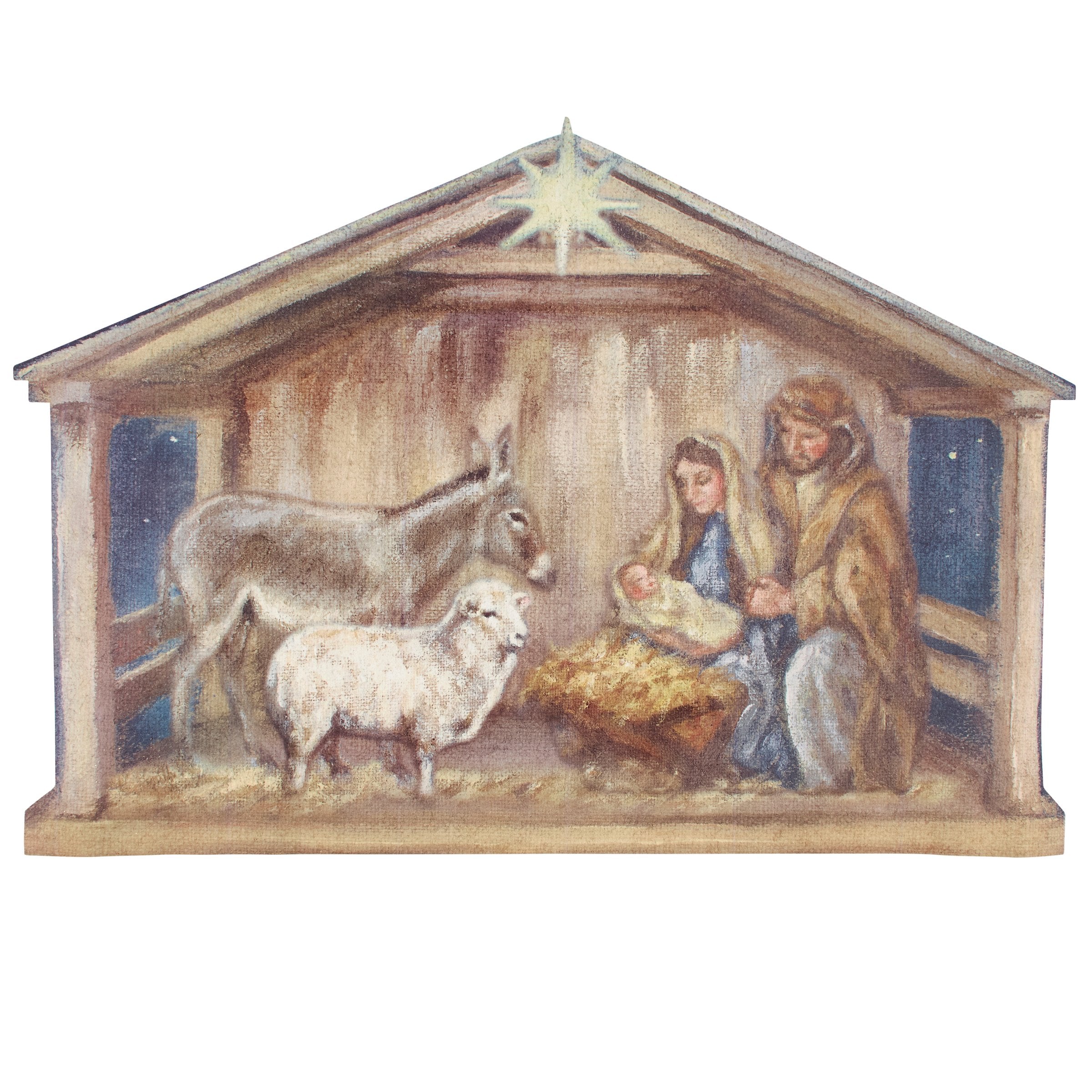 Festive Nativity Scene Indoor Outdoor Christmas Rug with Skid-Resistant Backing