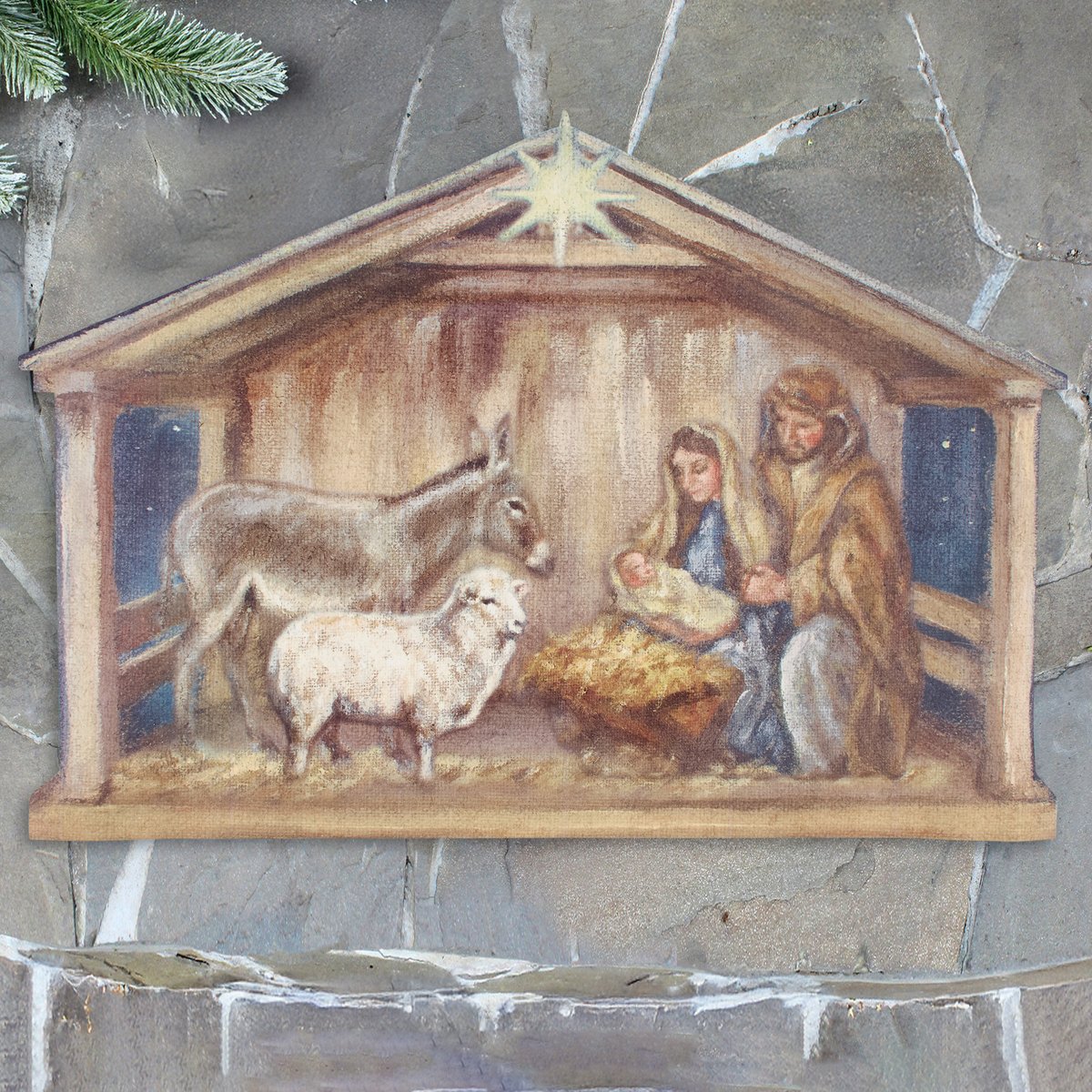 Festive Nativity Scene Indoor Outdoor Christmas Rug with Skid-Resistant Backing