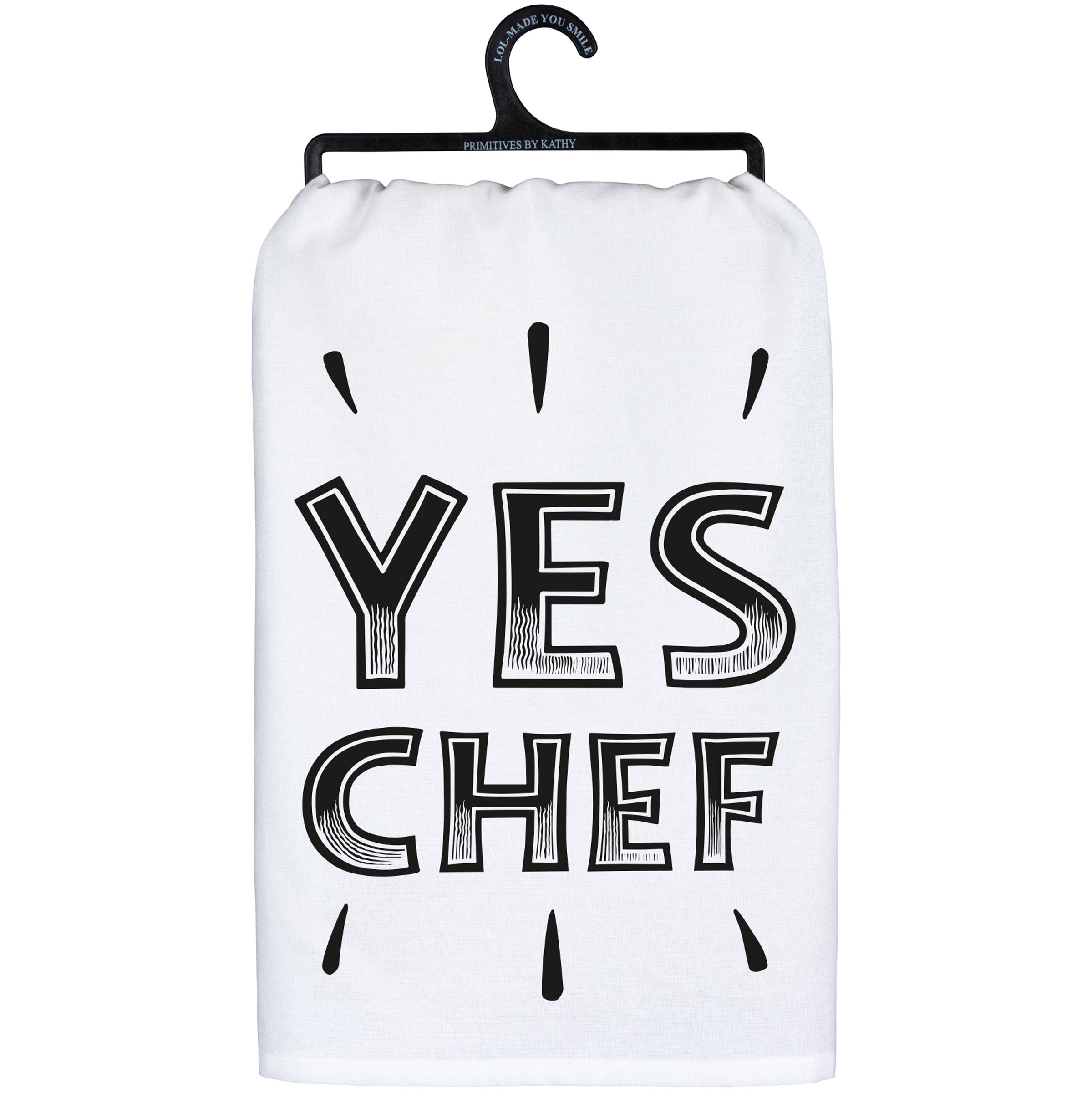 Primitives by Kathy "Yes Chef" Cotton Kitchen Towel - Funny Foodie Home Decor Gift
