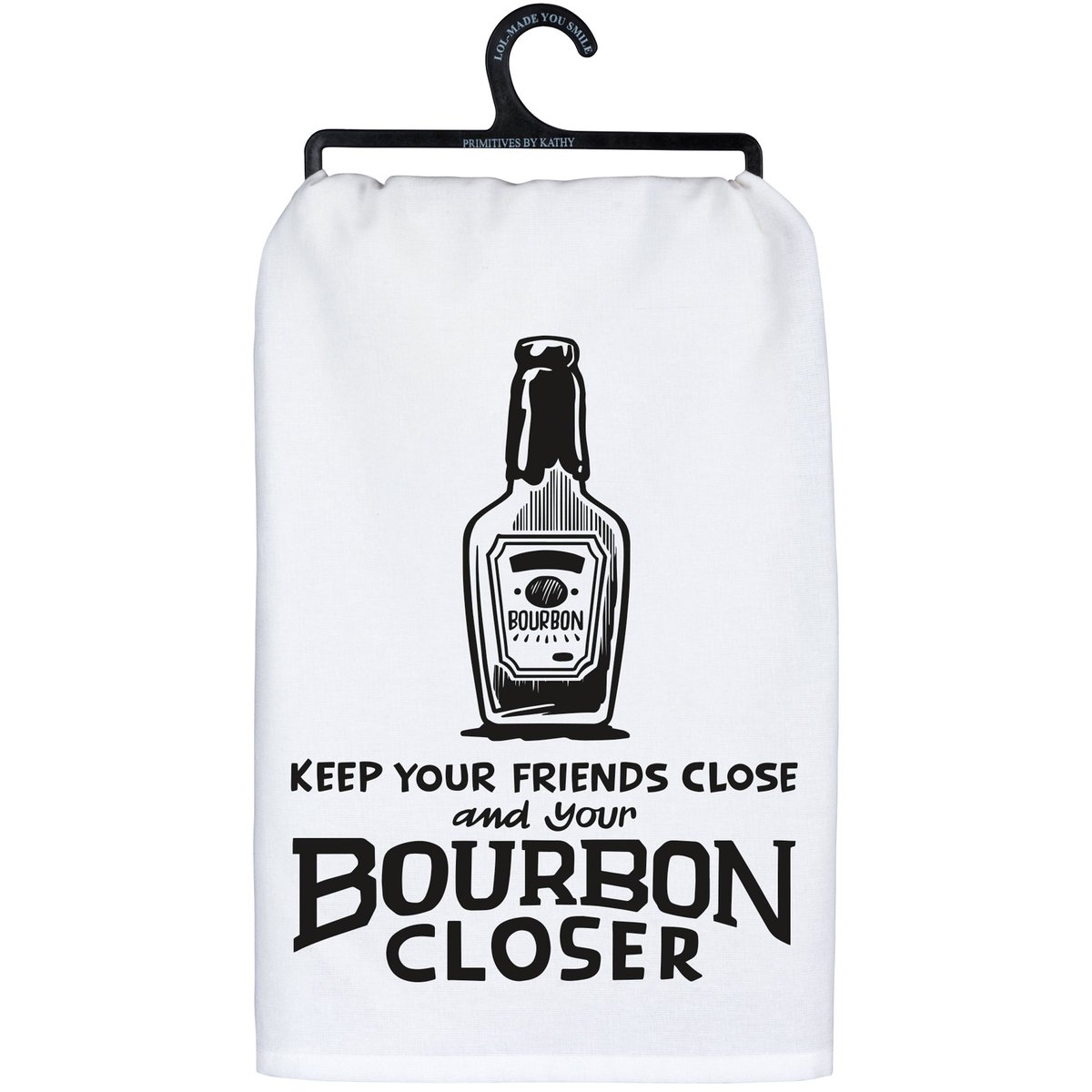 Humorous Bourbon Kitchen Towel: 'Keep Friends Close, Bourbon Closer' Cotton