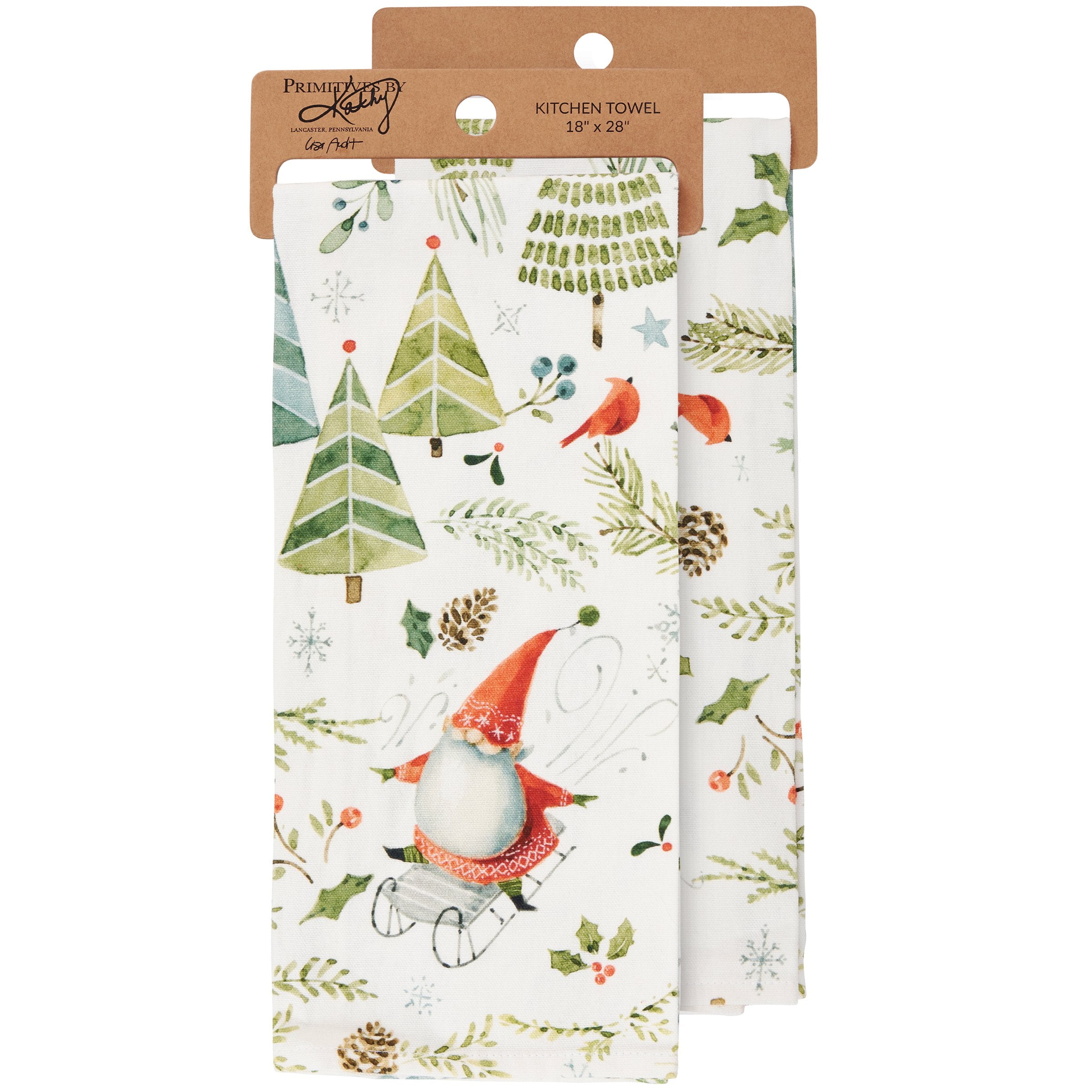 Whimsical Christmas Gnomes Cotton Kitchen Towel - Festive Holiday Decor