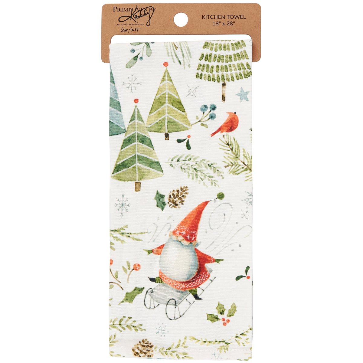 Whimsical Christmas Gnomes Cotton Kitchen Towel - Festive Holiday Decor