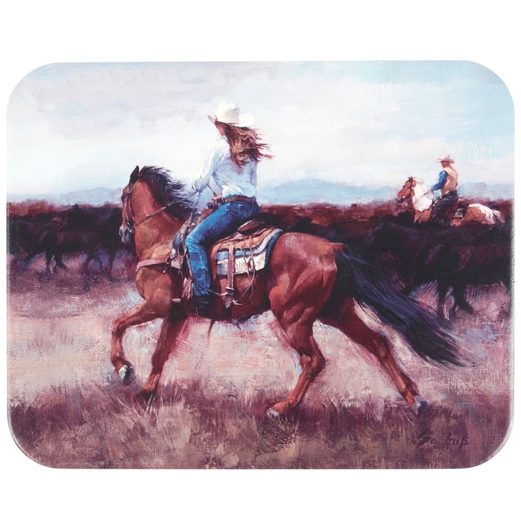 Rustic Cowgirl Roundup Stone Trivet with Cork Base - Western Horse Art Decor