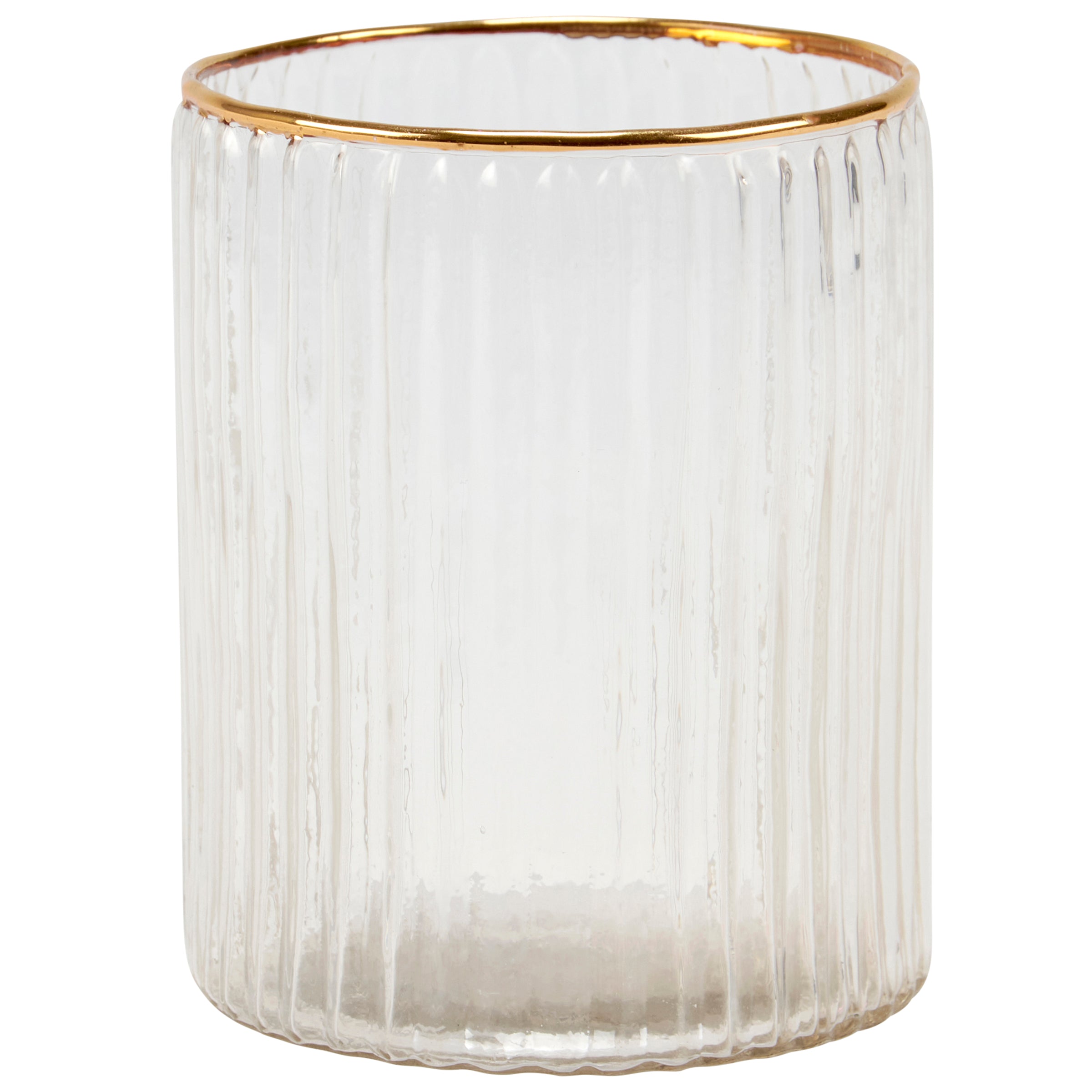 Elegant Small Gold Ribbed Drinking Glass - Stylish Art Deco Design, 16 oz.