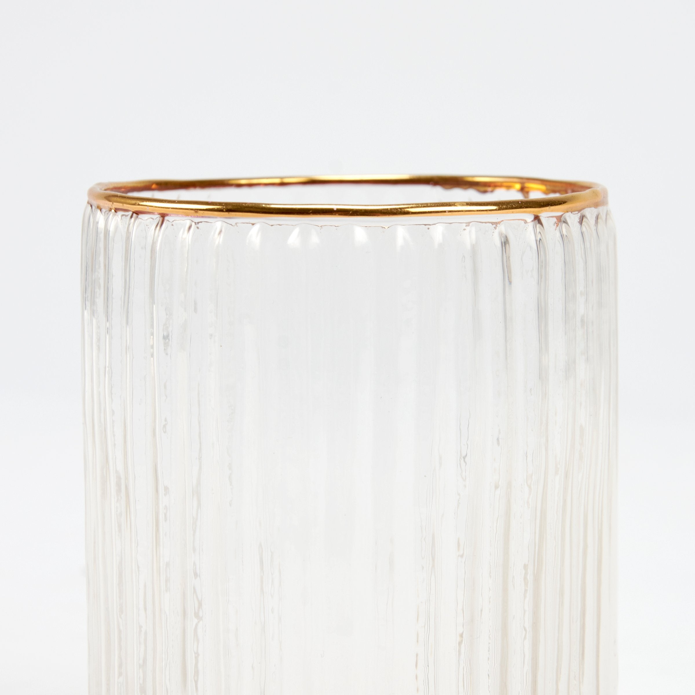 Elegant Small Gold Ribbed Drinking Glass - Stylish Art Deco Design, 16 oz.