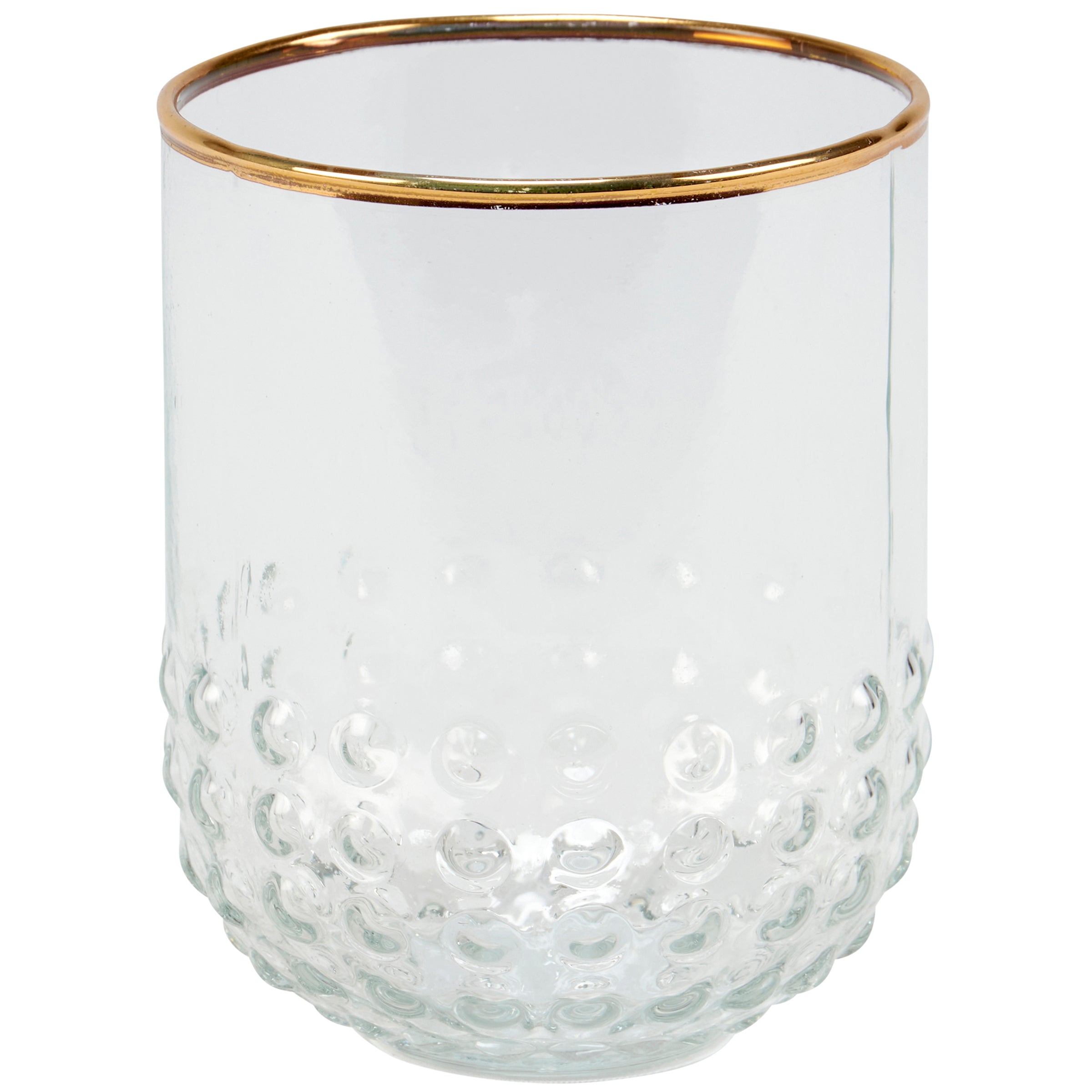 20 oz Small Gold Beaded Drinking Glass, Stylish Art Deco Design, Dishwasher Safe